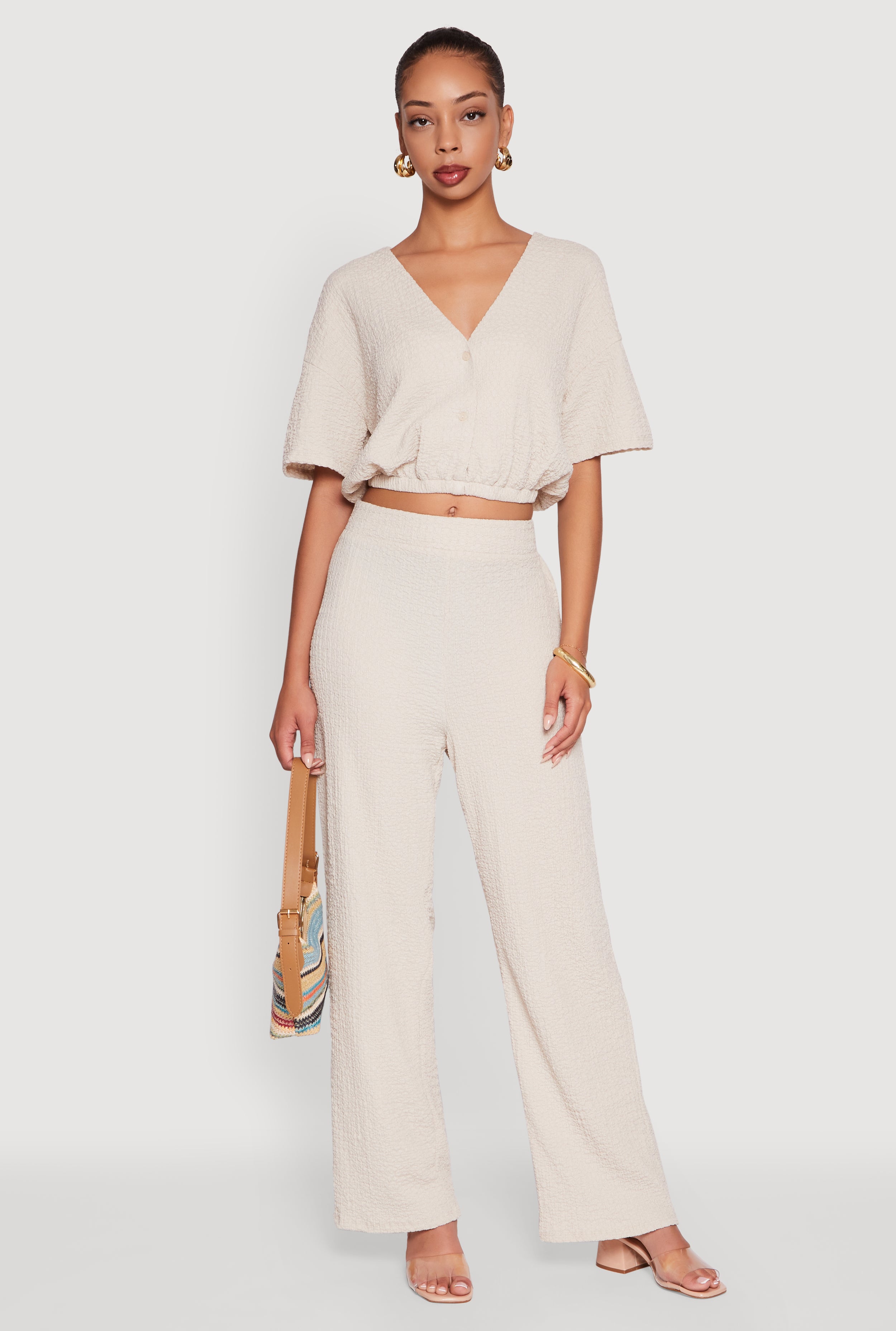 Trendy Solid High Waisted Wide Leg Pants