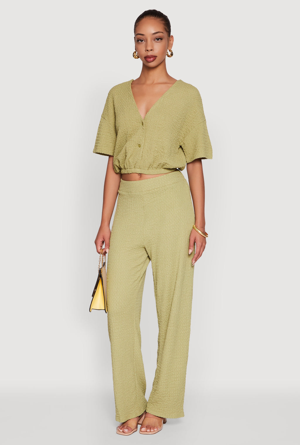 Trendy Solid High Waisted Wide Leg Pants