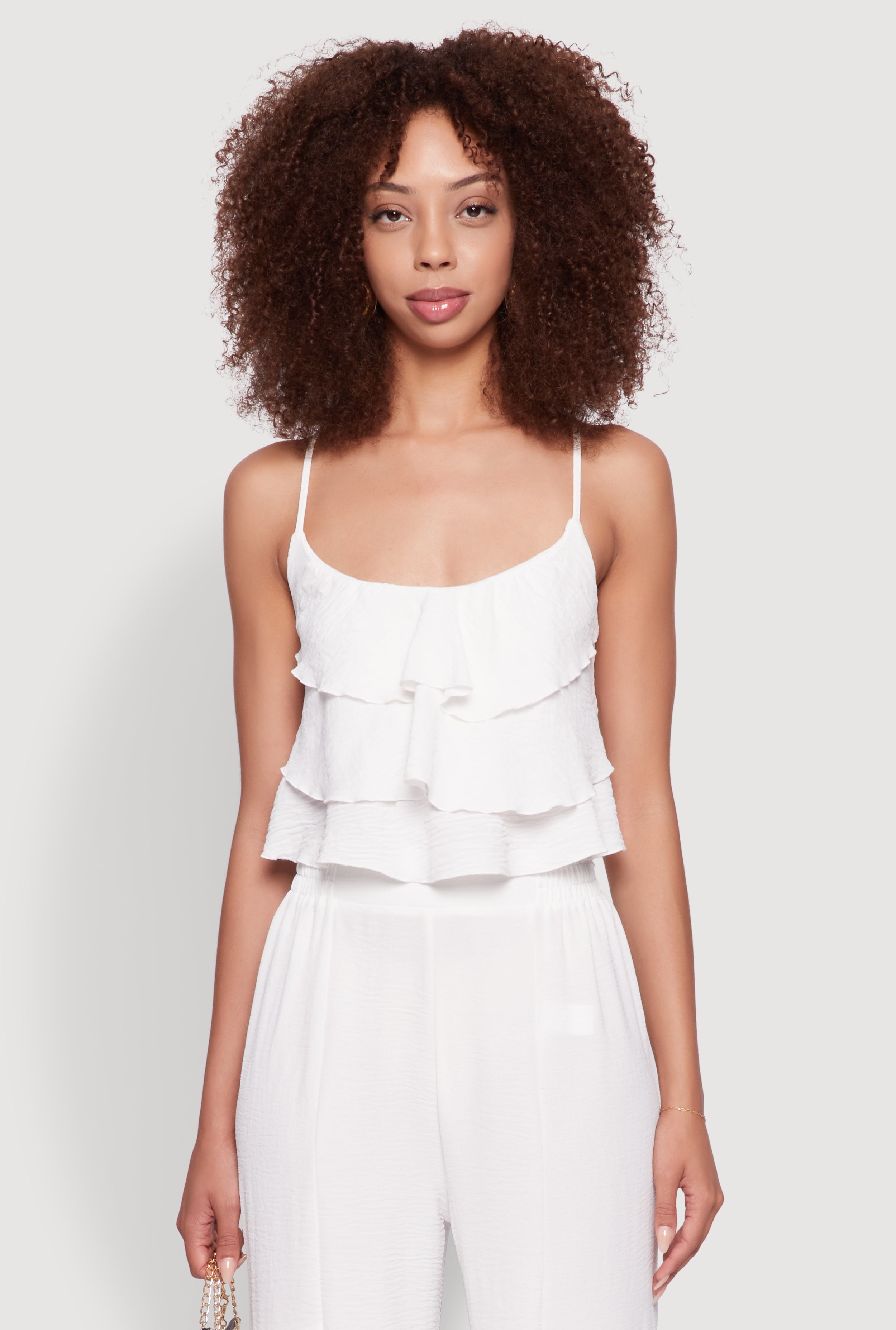 Chic Crepe Knit Tiered Ruffle Cami with Cropped Hem