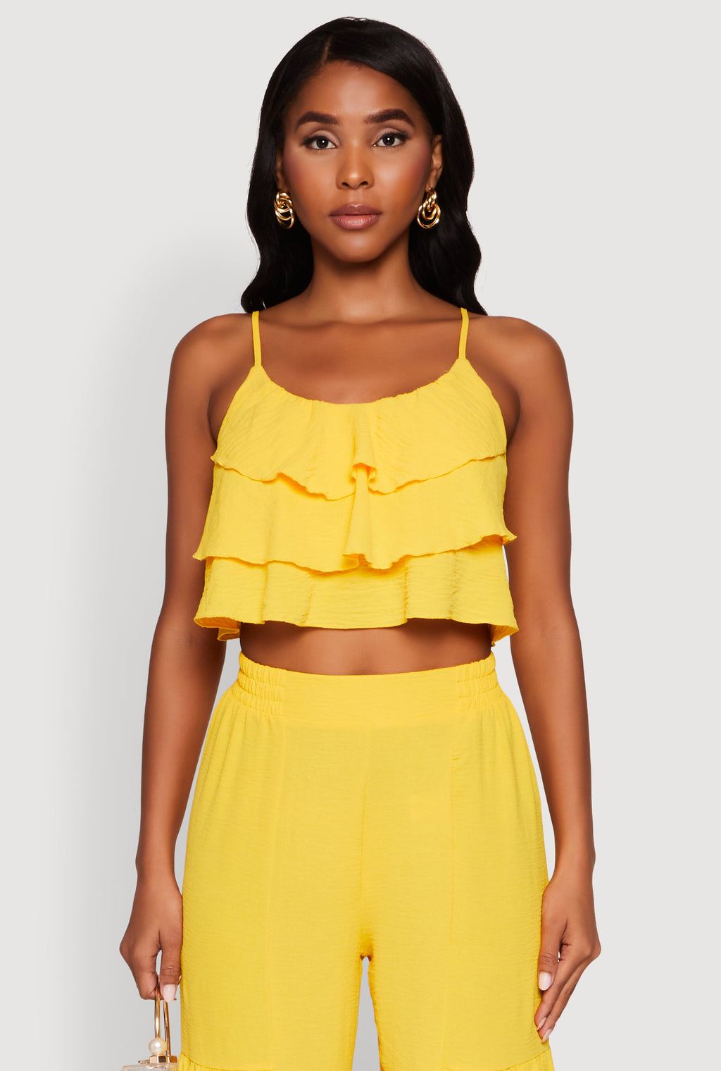 Chic Crepe Knit Tiered Ruffle Cami with Cropped Hem