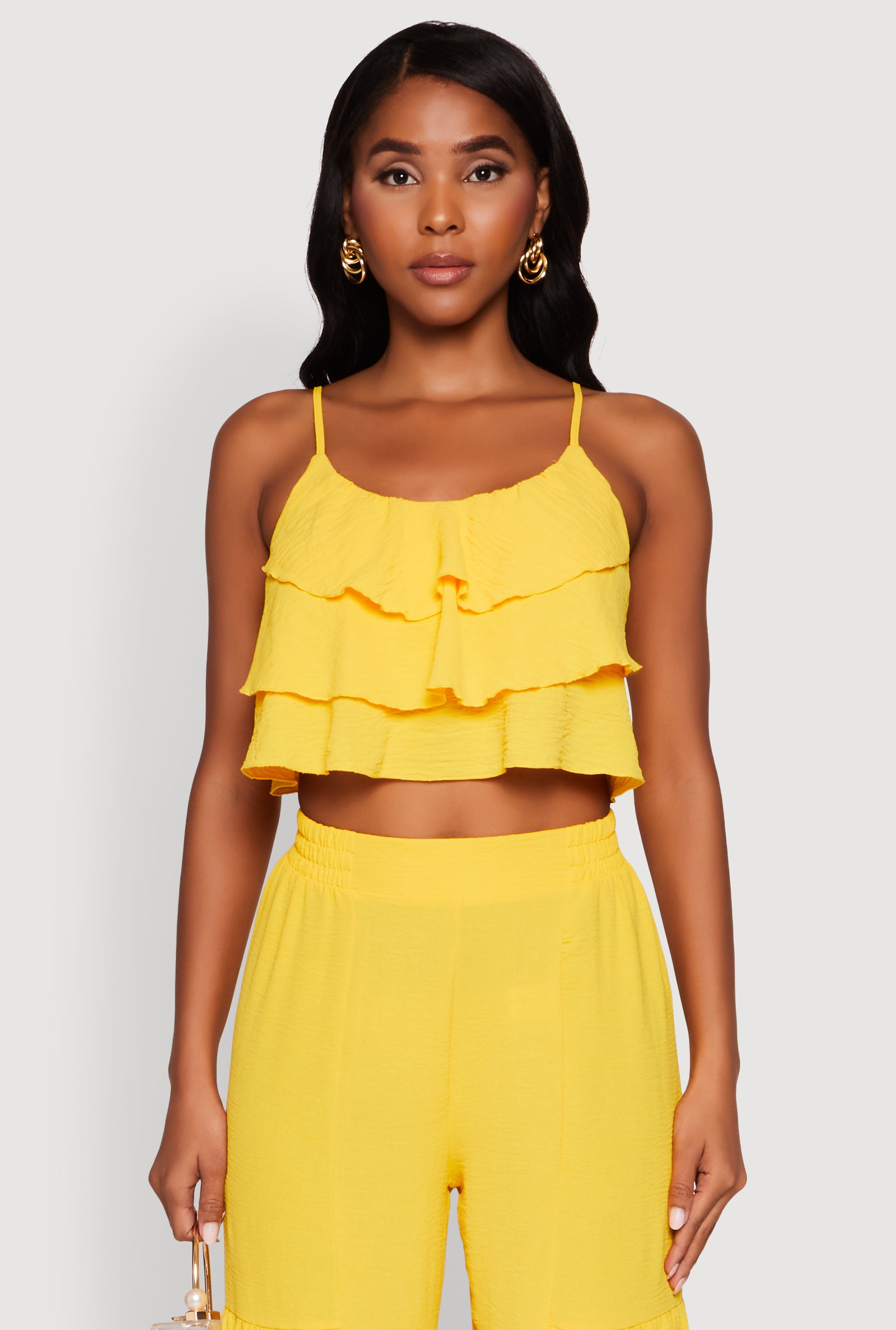 Chic Crepe Knit Tiered Ruffle Cami with Cropped Hem