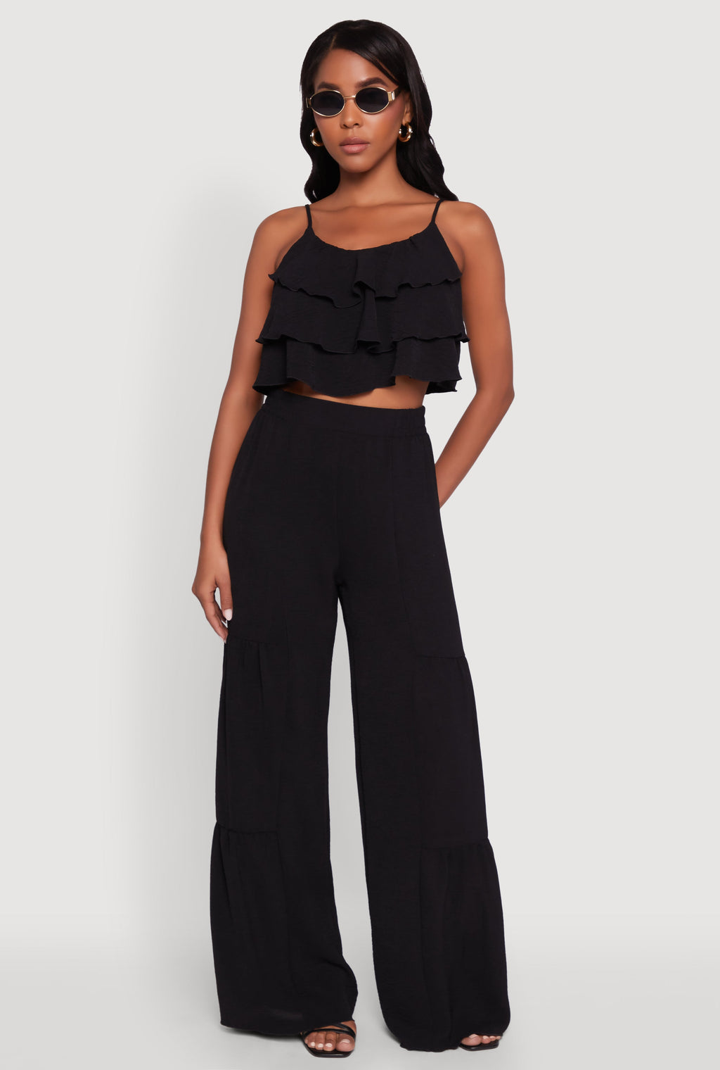 Elegant Tiered High Waisted Wide Leg Dress Pants