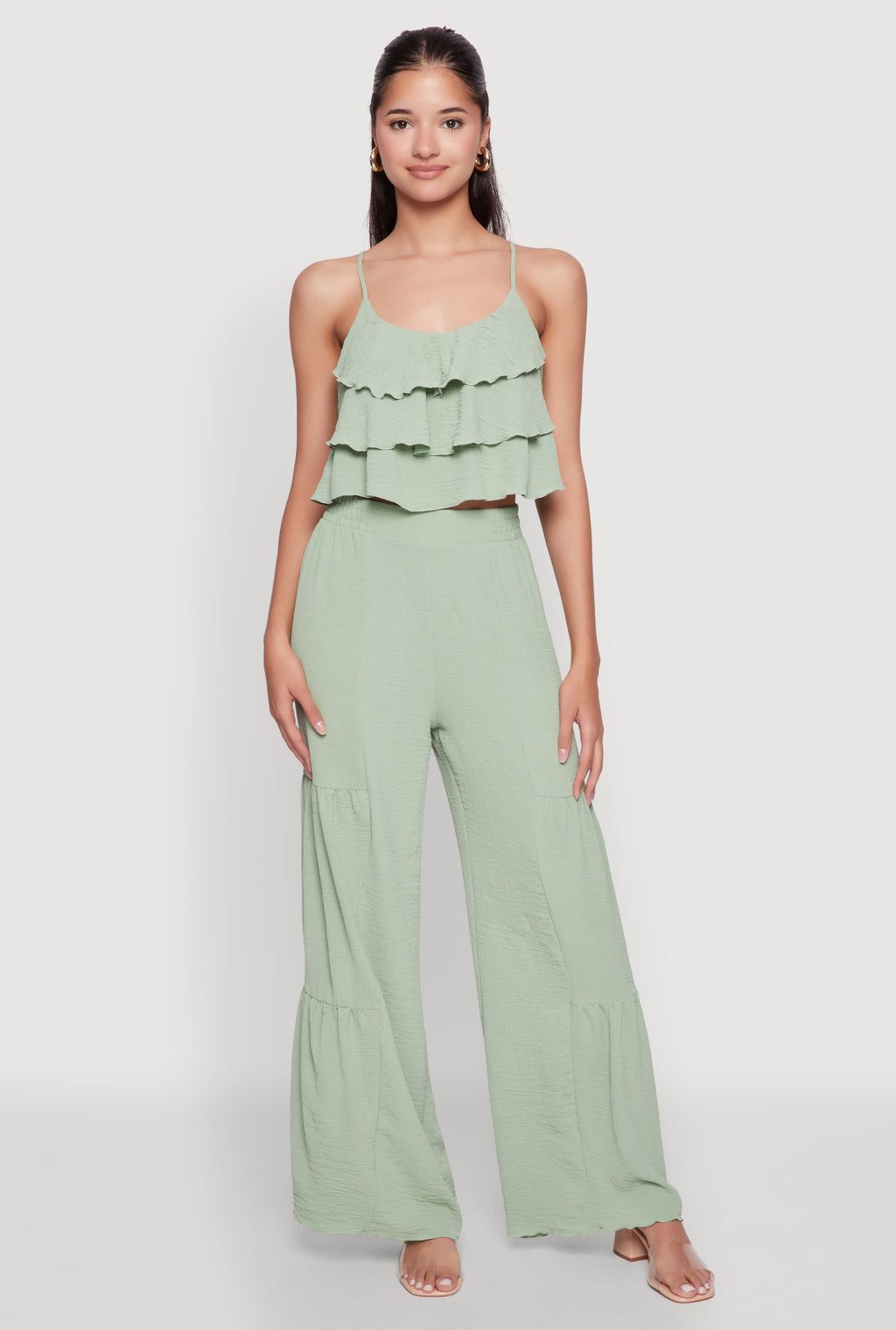 Elegant Tiered High Waisted Wide Leg Dress Pants