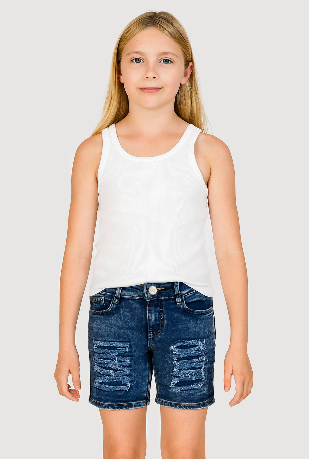 Girls Patch and Repair Distressed Bermuda Shorts