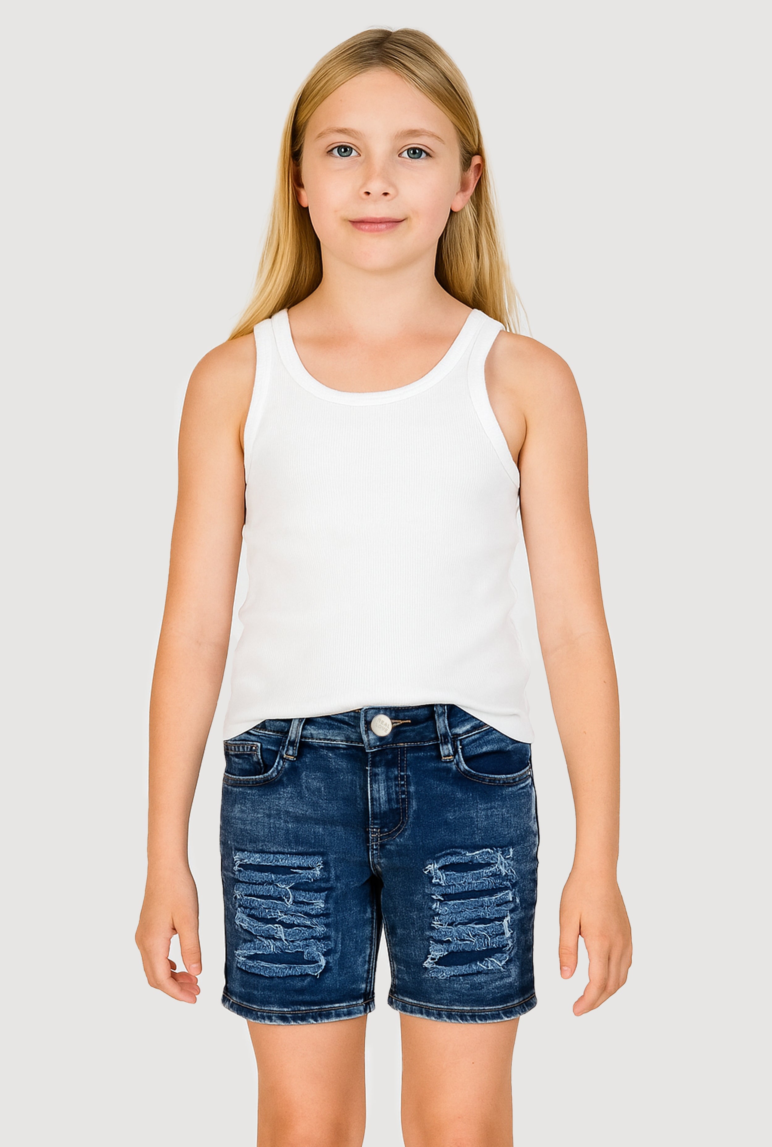 Girls Patch and Repair Distressed Bermuda Shorts