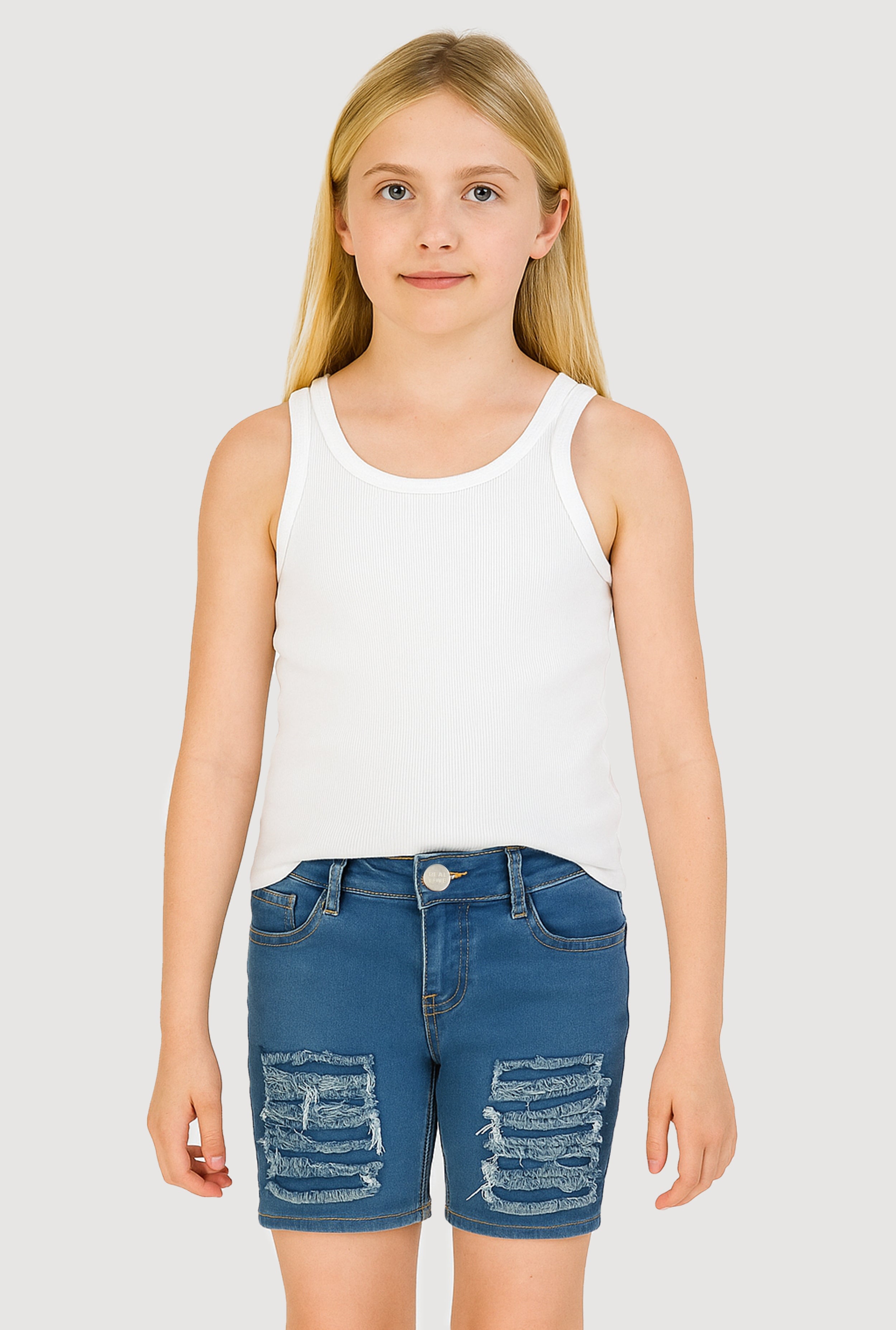 Girls Patch and Repair Distressed Bermuda Shorts