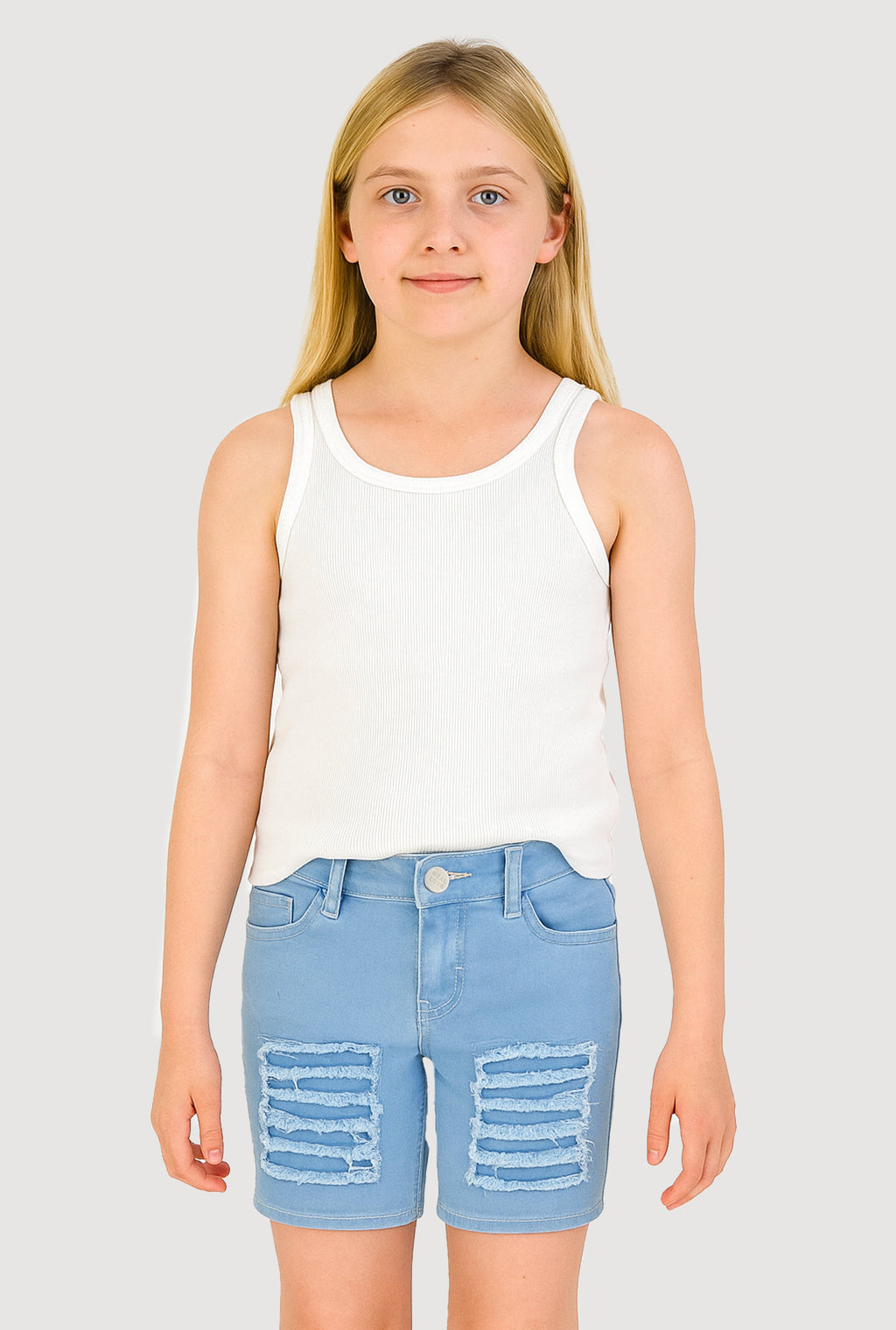 Girls Patch and Repair Distressed Bermuda Shorts