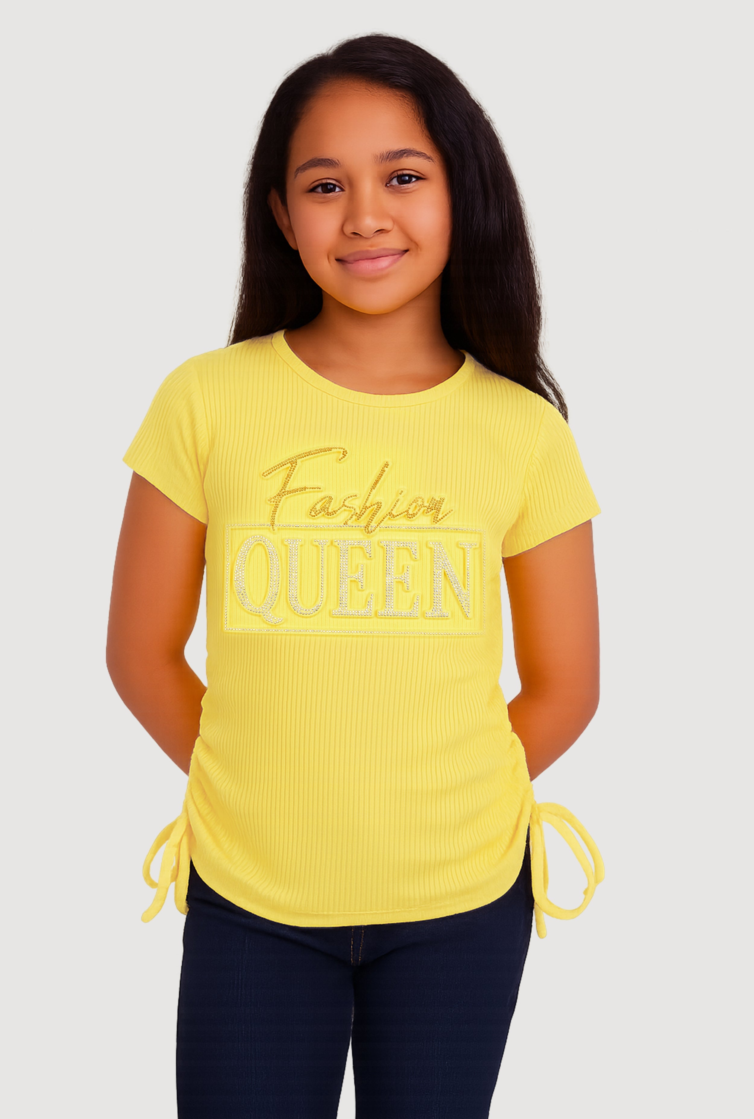 Girls 3D Fashion Queen Rhinestone Graphic Top