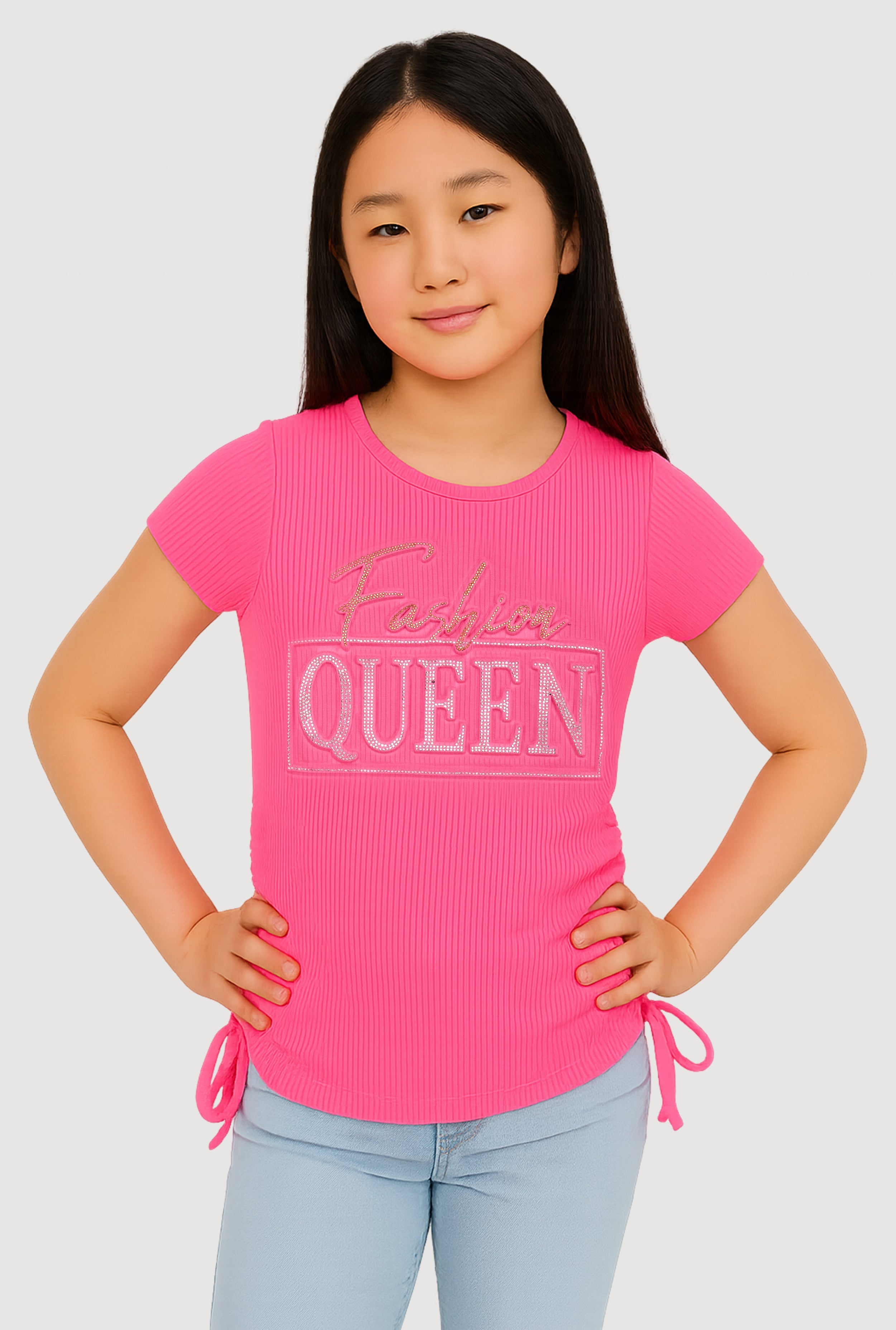 Girls 3D Fashion Queen Rhinestone Graphic Top