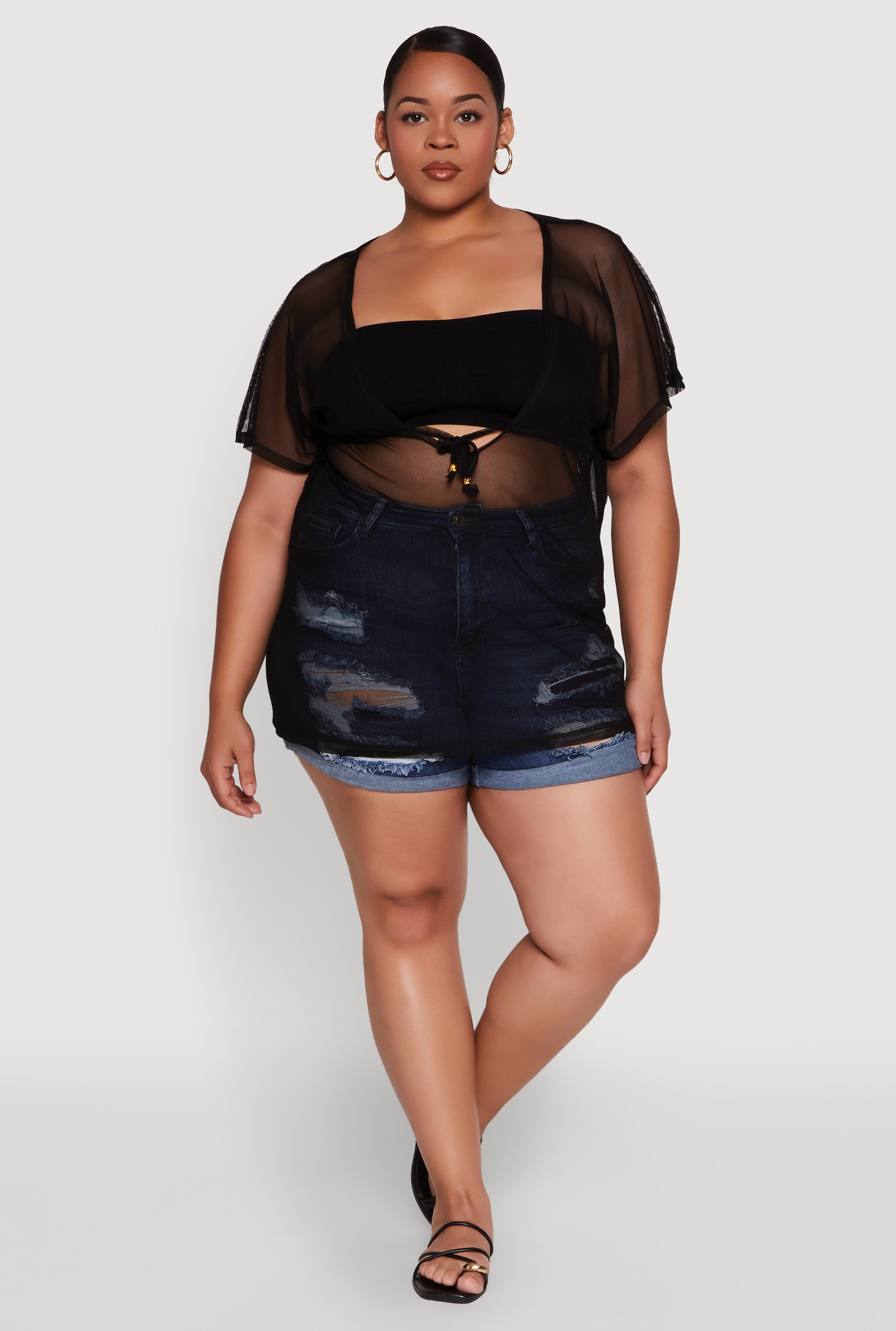 Plus Size Mesh Tie Front Cover Up