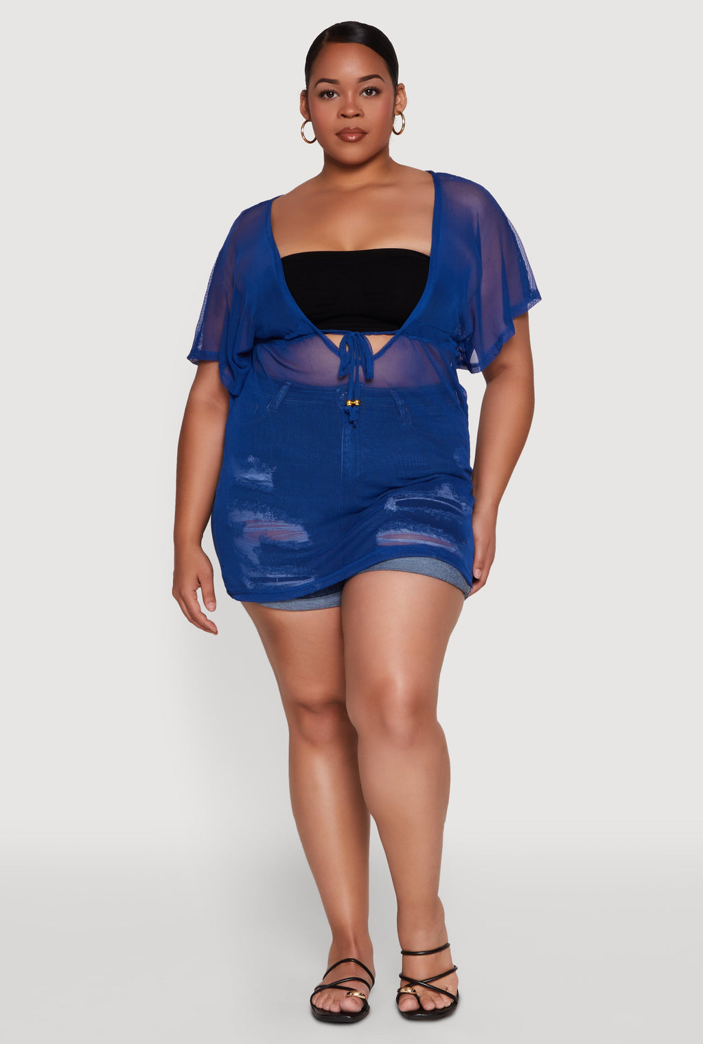 Plus Size Mesh Tie Front Cover Up