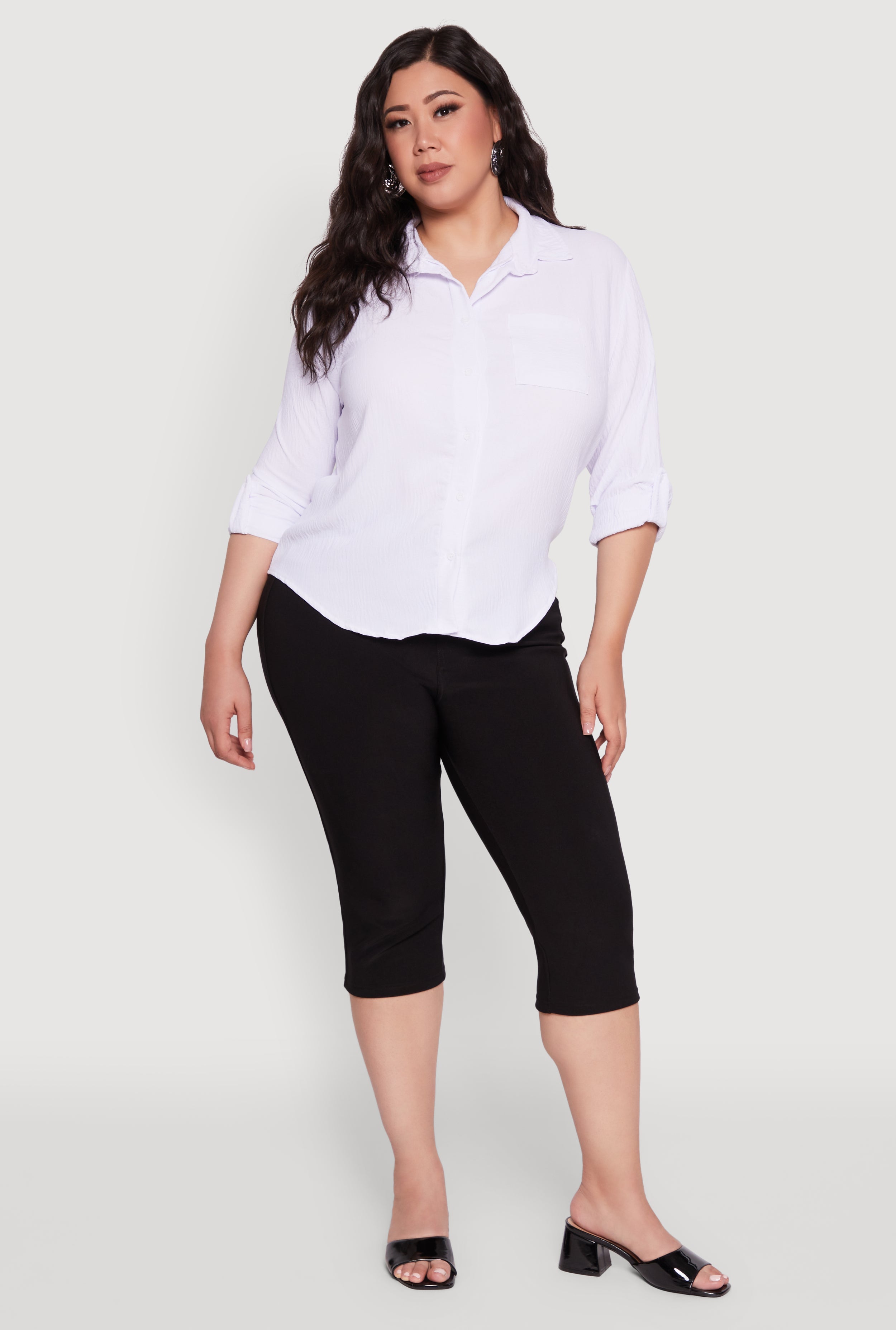 Plus Size Crepe Knit Classic Long Sleeve Shirt