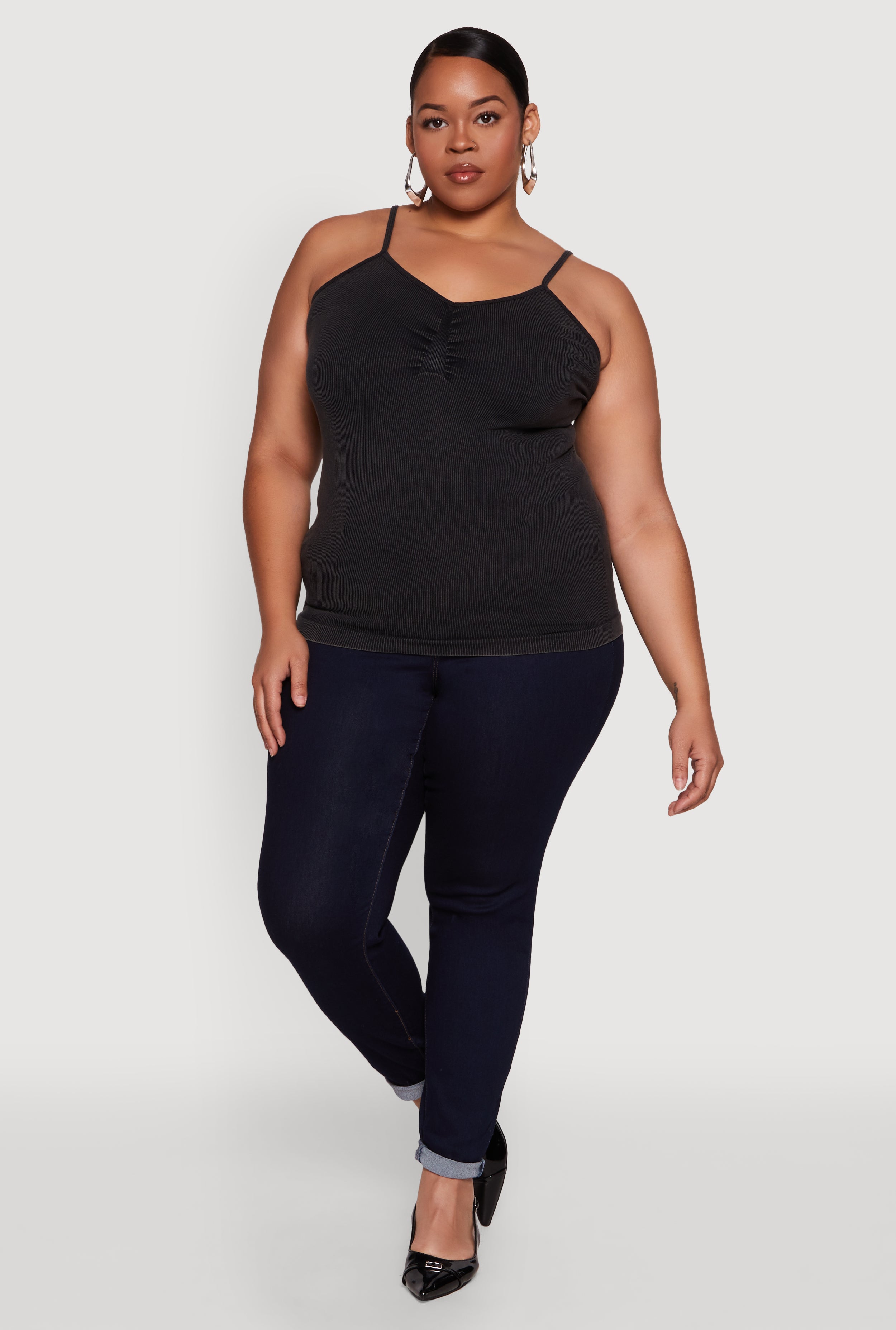Plus Size Ribbed Knit Seamless Mineral Wash Cami