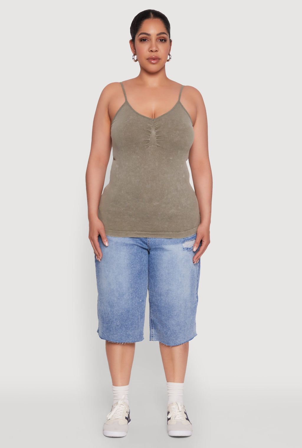 Plus Size Ribbed Knit Seamless Mineral Wash Cami