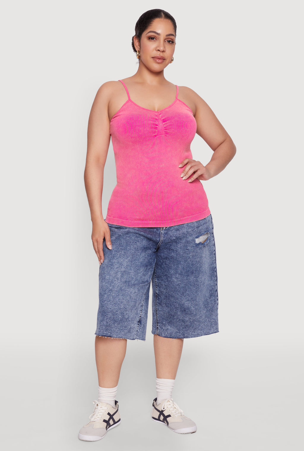 Plus Size Ribbed Knit Seamless Mineral Wash Cami