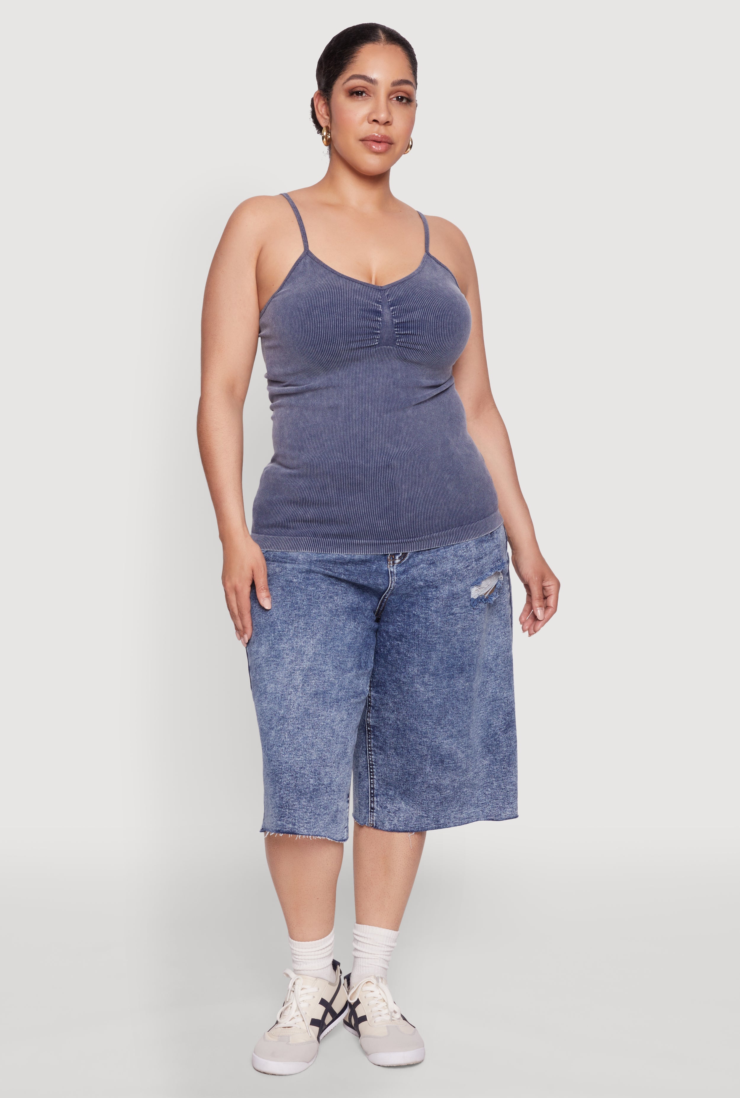 Plus Size Ribbed Knit Seamless Mineral Wash Cami