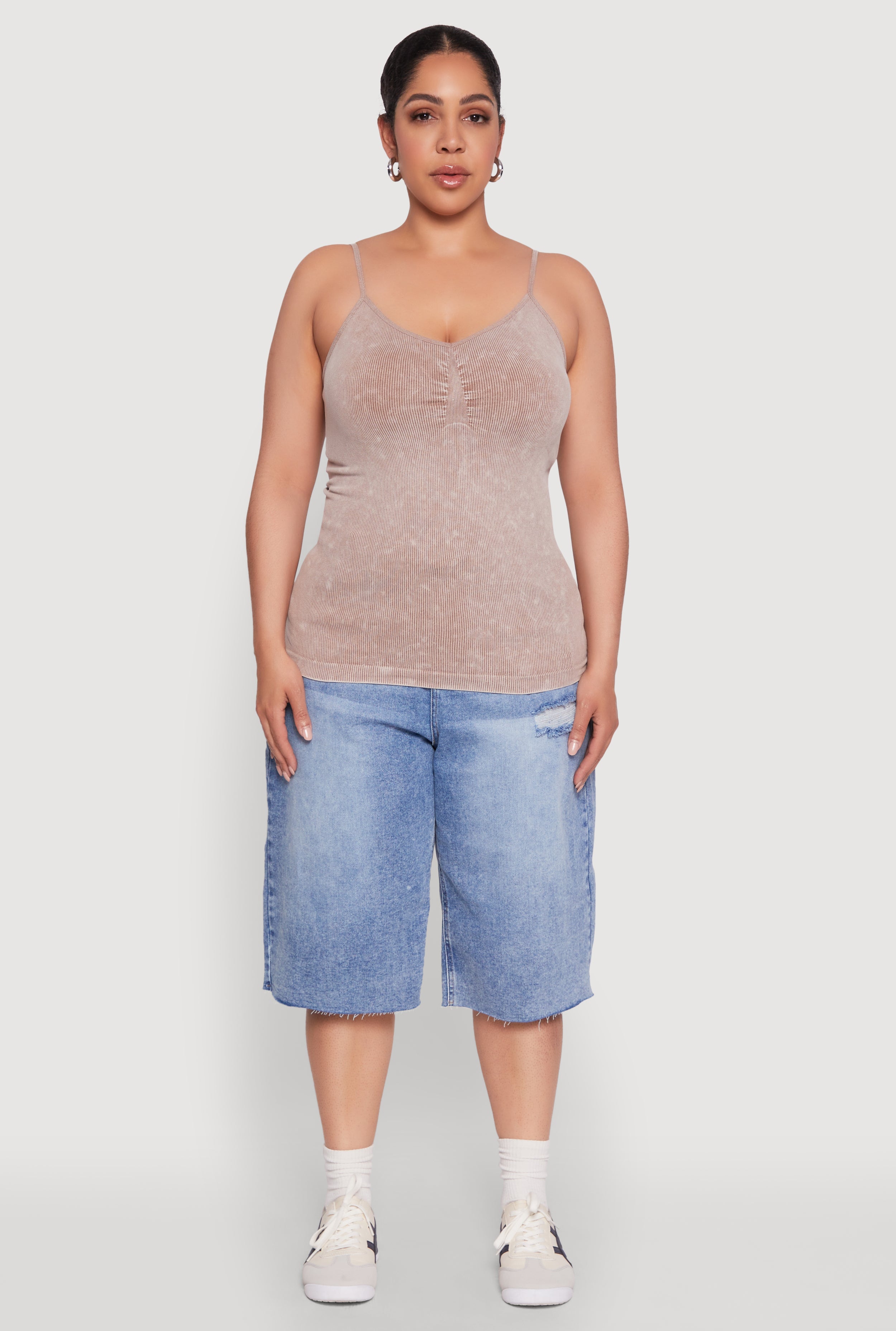 Plus Size Ribbed Knit Seamless Mineral Wash Cami