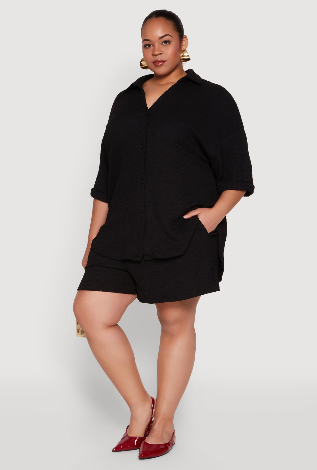 Plus Size Textured Knit High Waist Shorts