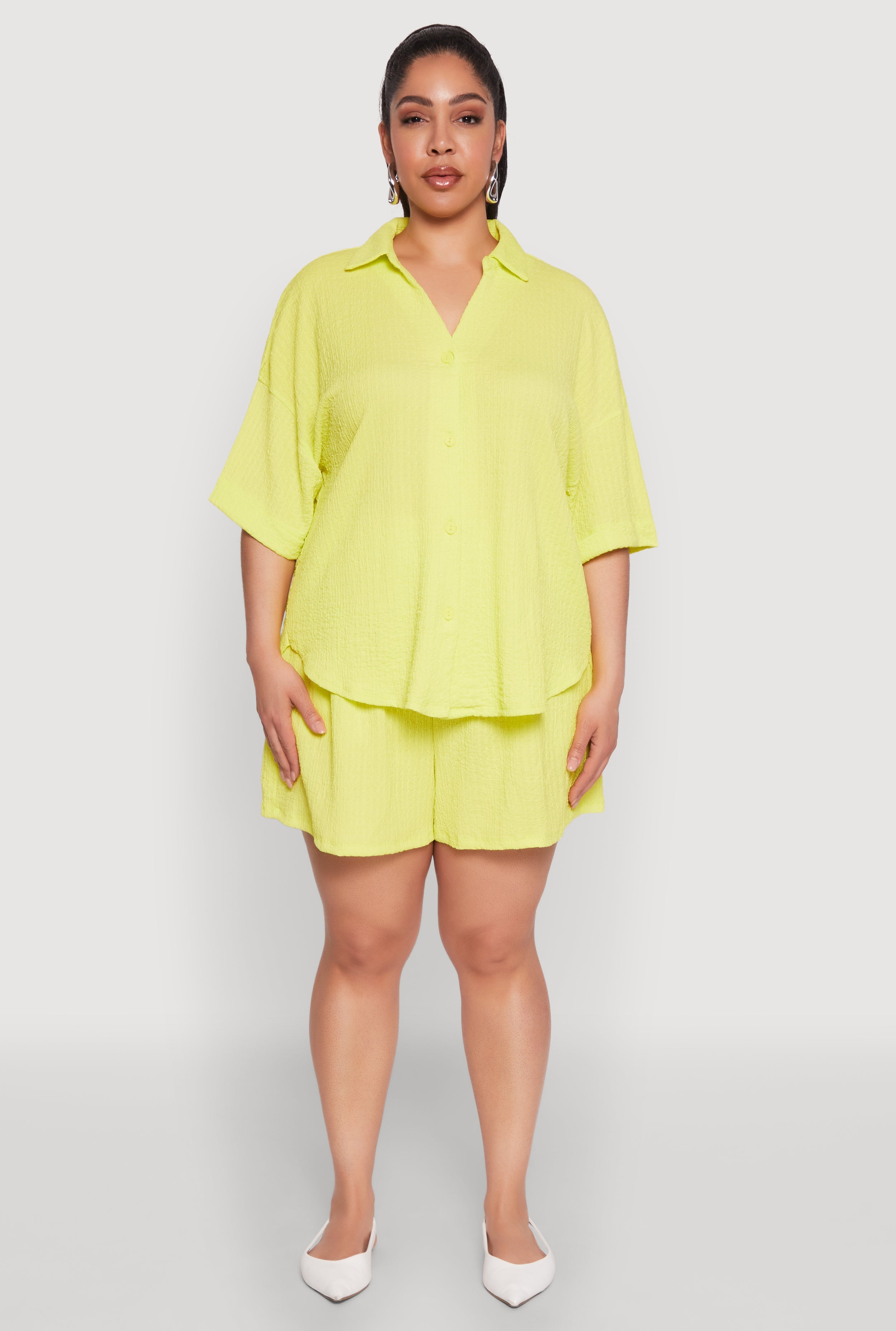 Plus Size Textured Knit High Waist Shorts