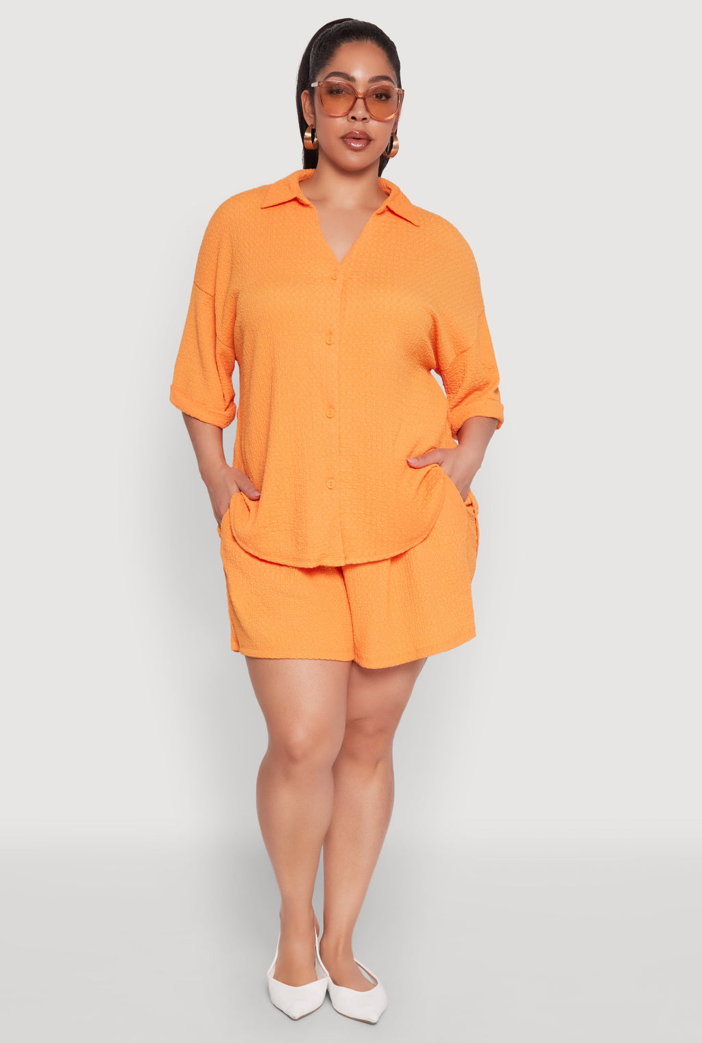 Plus Size Textured Knit High Waist Shorts