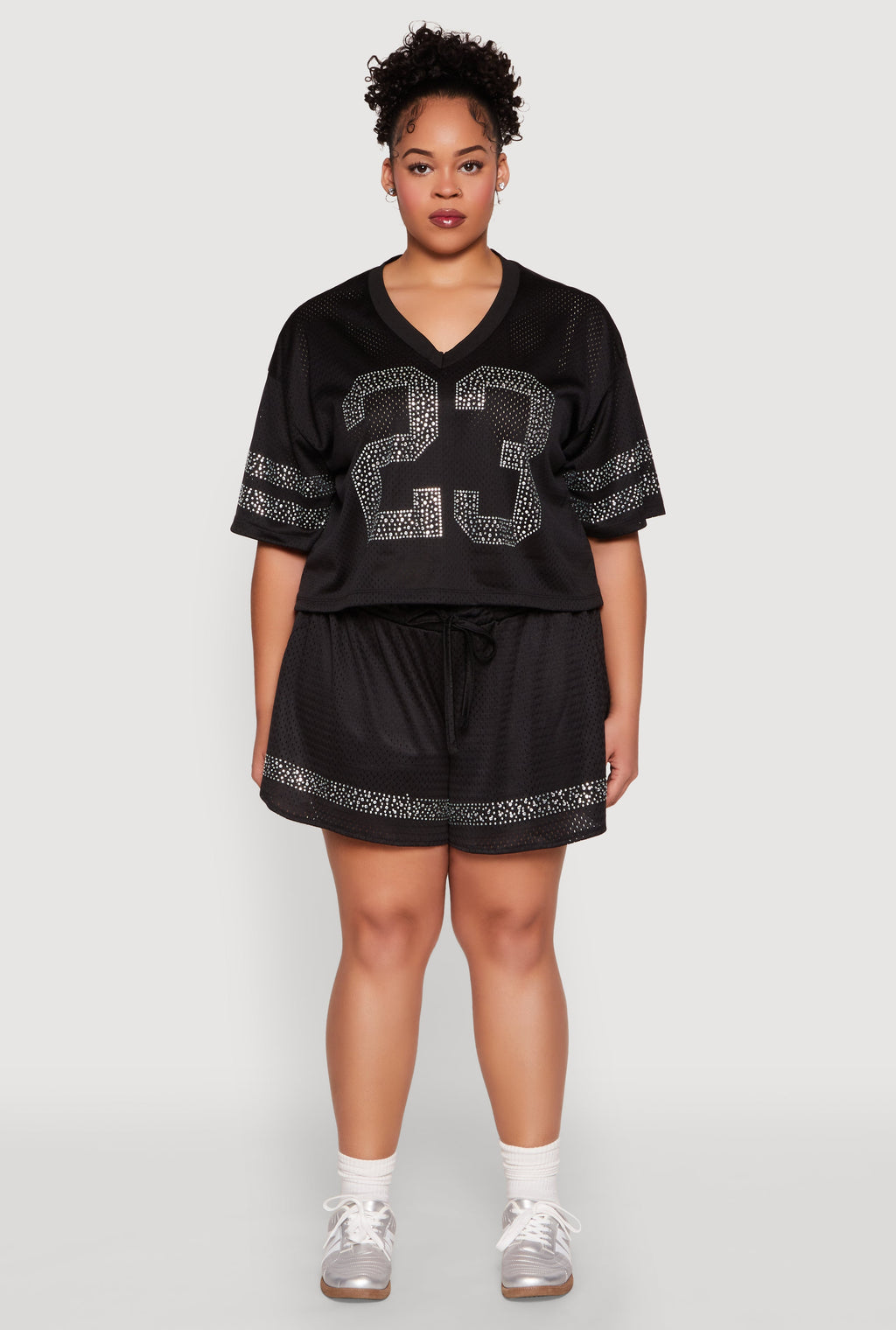 Plus Size Rhinestone Studded Jersey Mesh Shorts