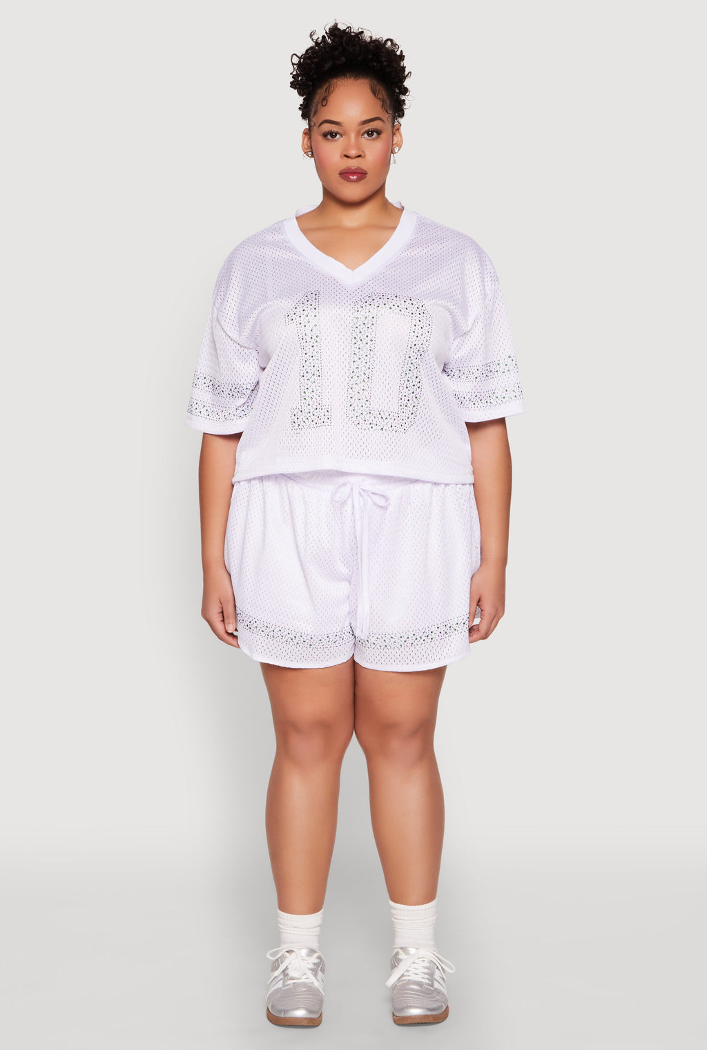 Plus Size Rhinestone Studded Jersey Mesh Shorts