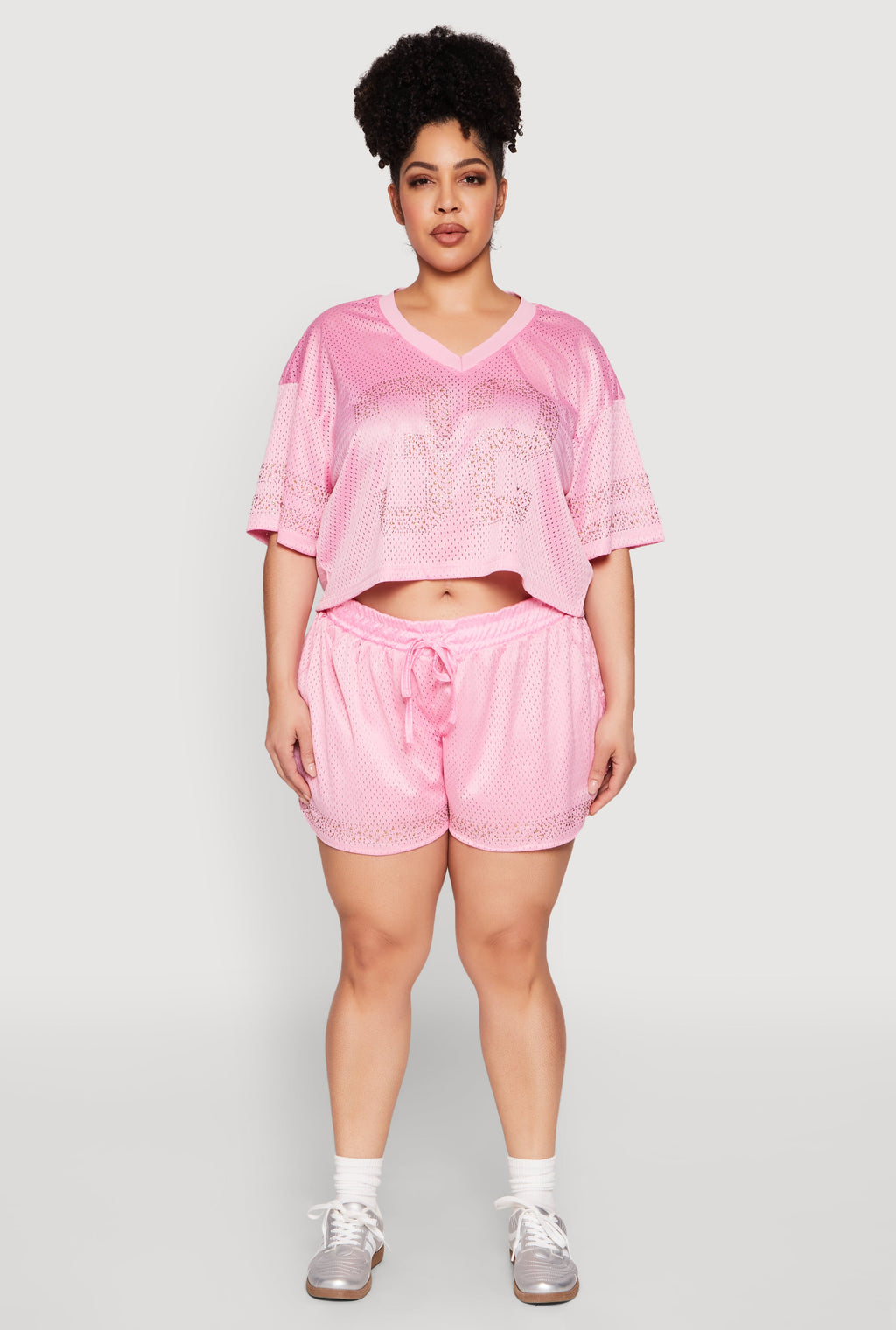 Plus Size Rhinestone Studded Jersey Mesh Shorts