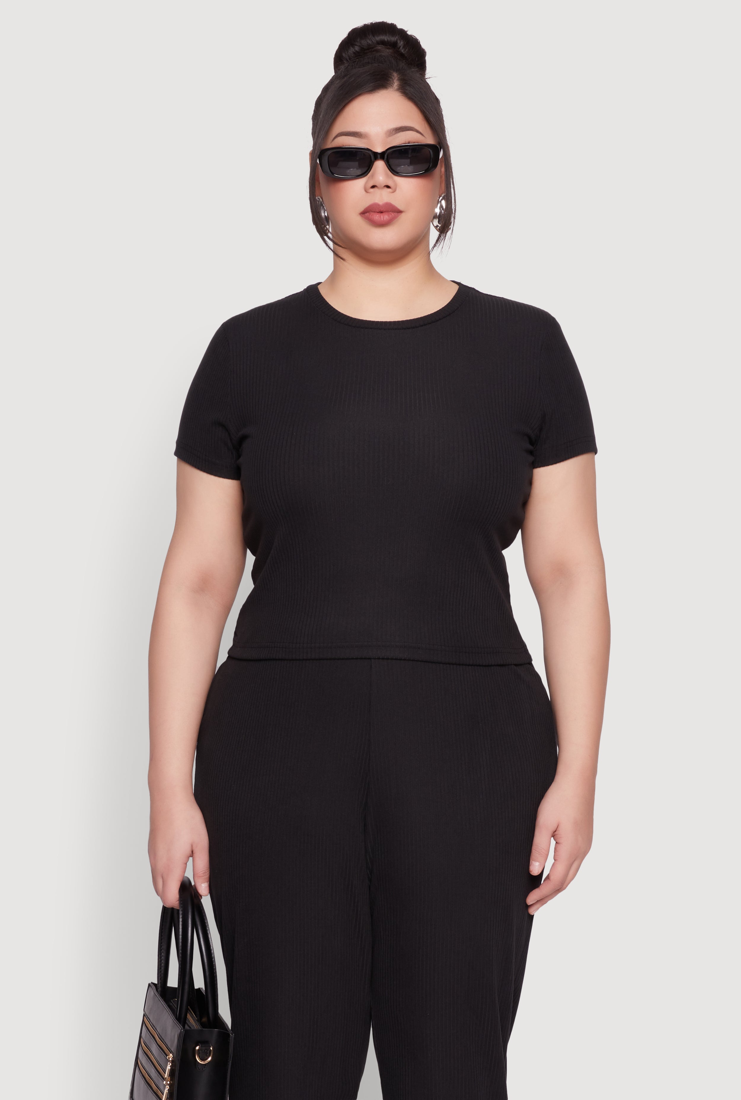 Plus Size Ribbed Knit T Shirt