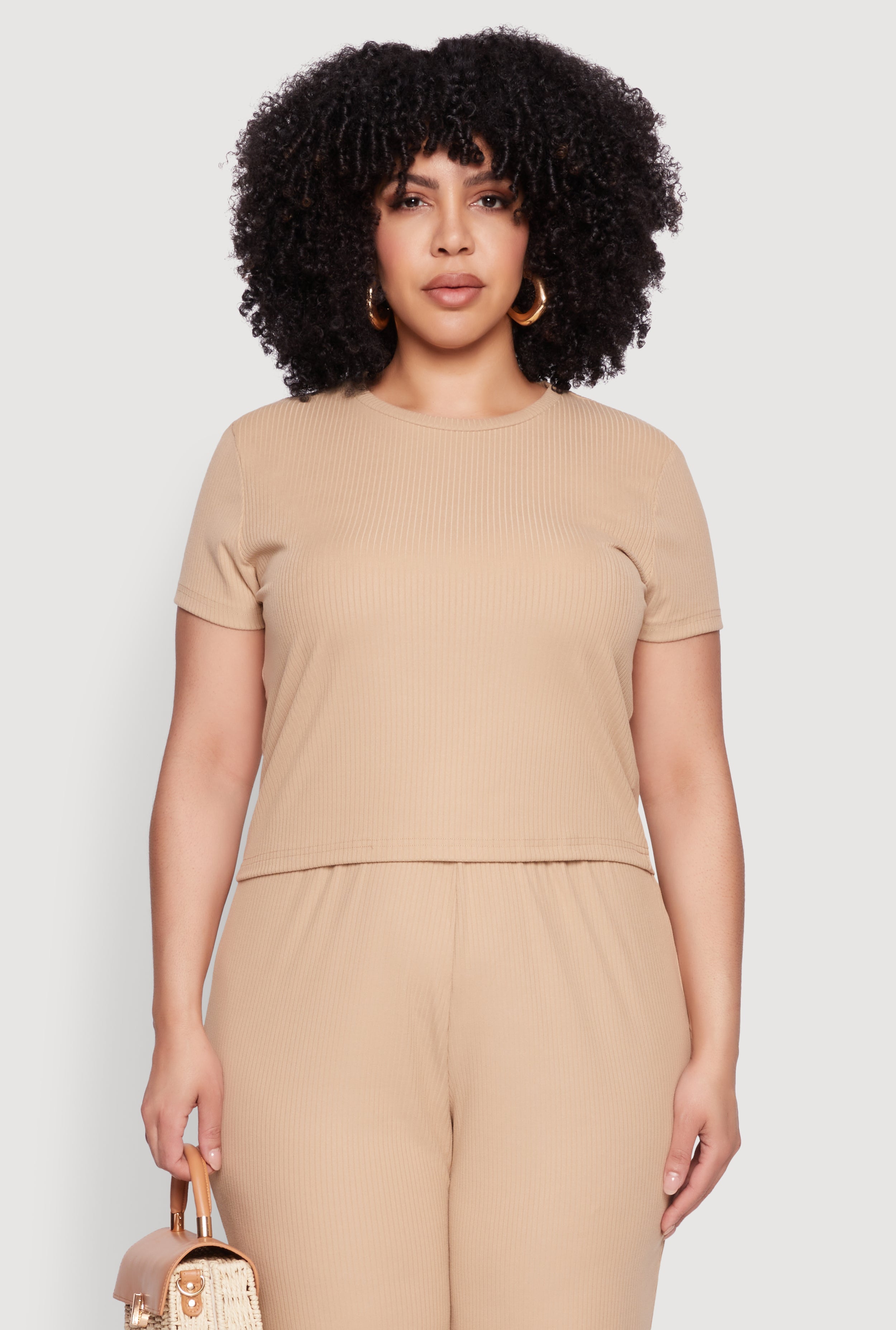 Plus Size Ribbed Knit T Shirt