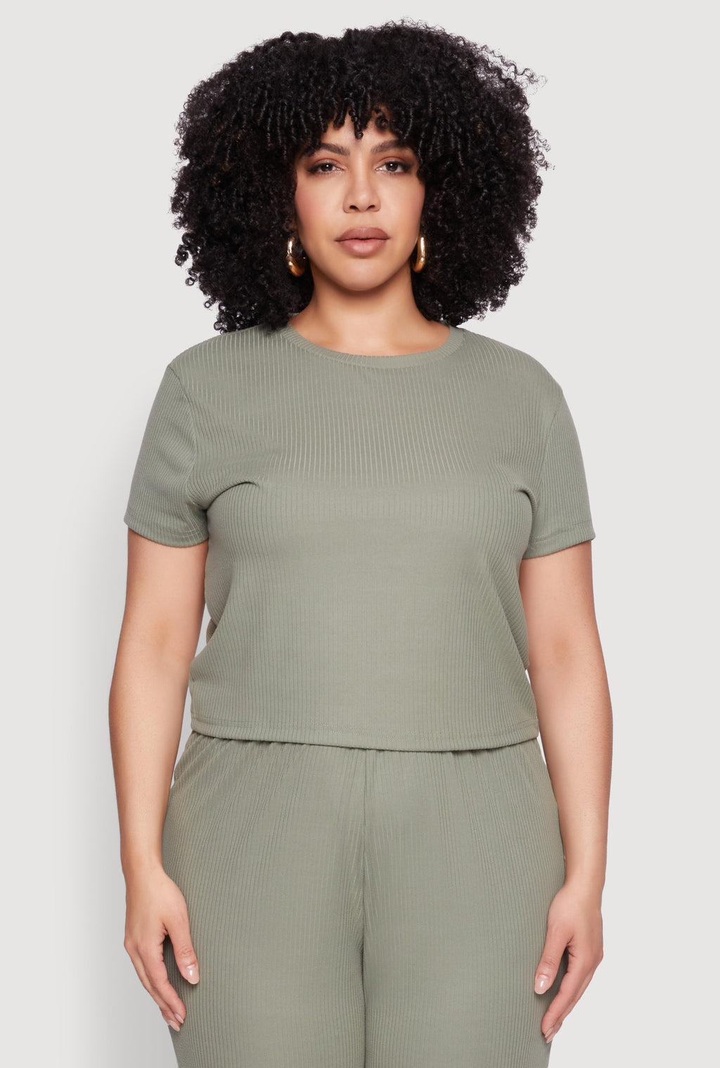 Plus Size Ribbed Knit T Shirt