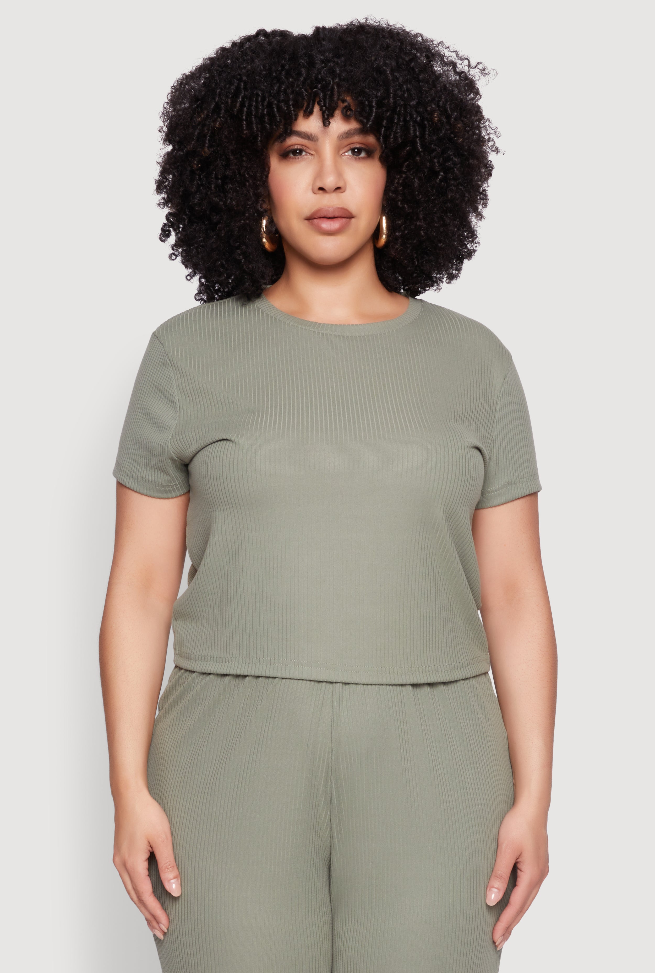 Plus Size Ribbed Knit T Shirt
