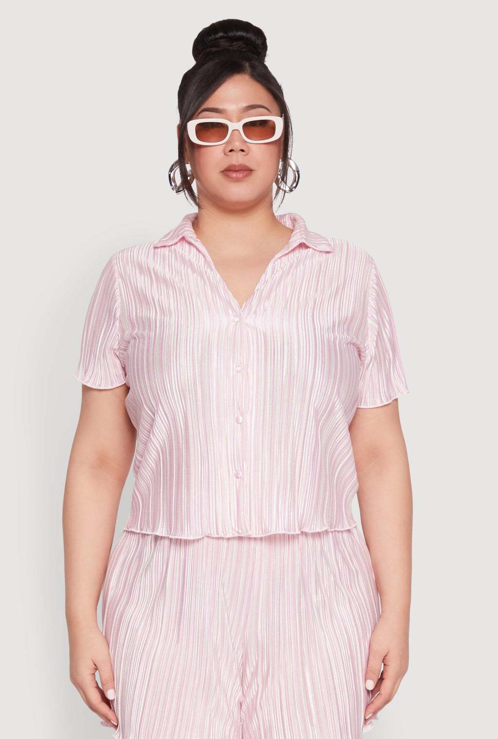 Plus Size Almost Famous Plisse Striped Shirt