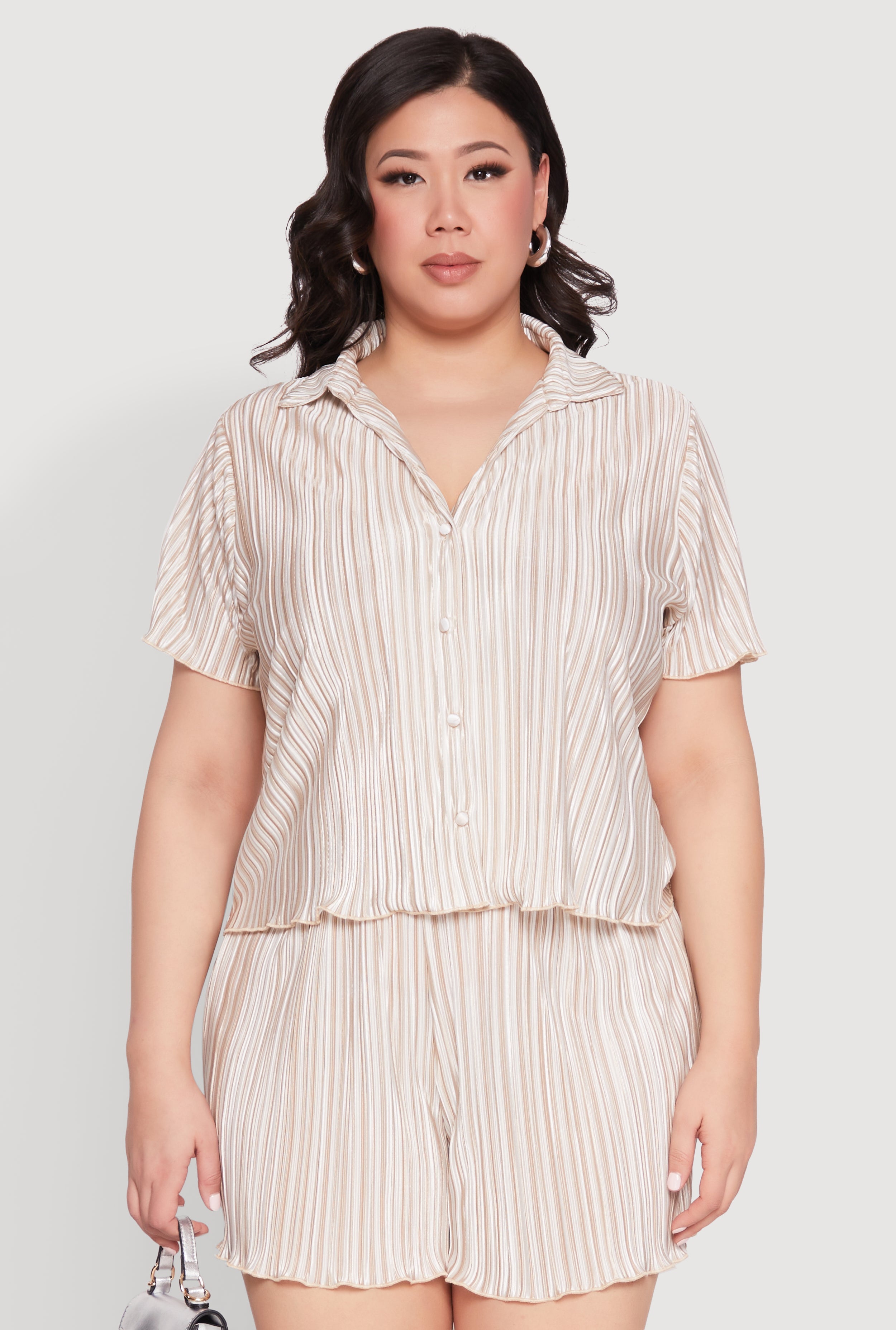 Plus Size Almost Famous Plisse Striped Shirt