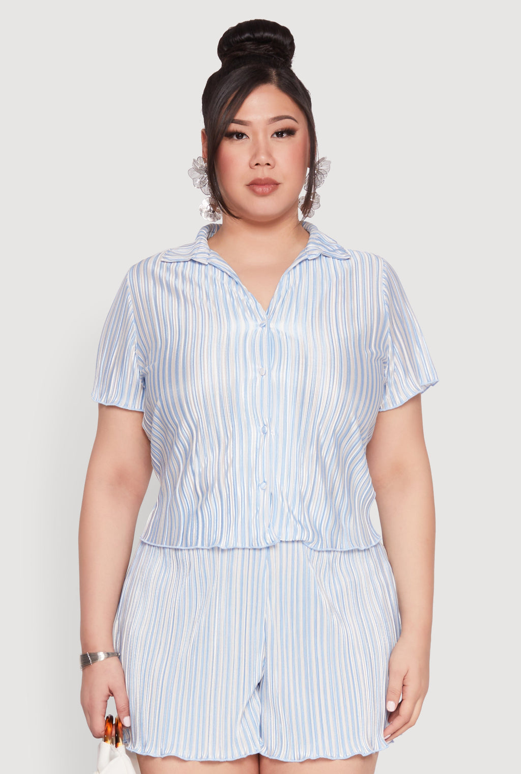 Plus Size Almost Famous Plisse Striped Shirt