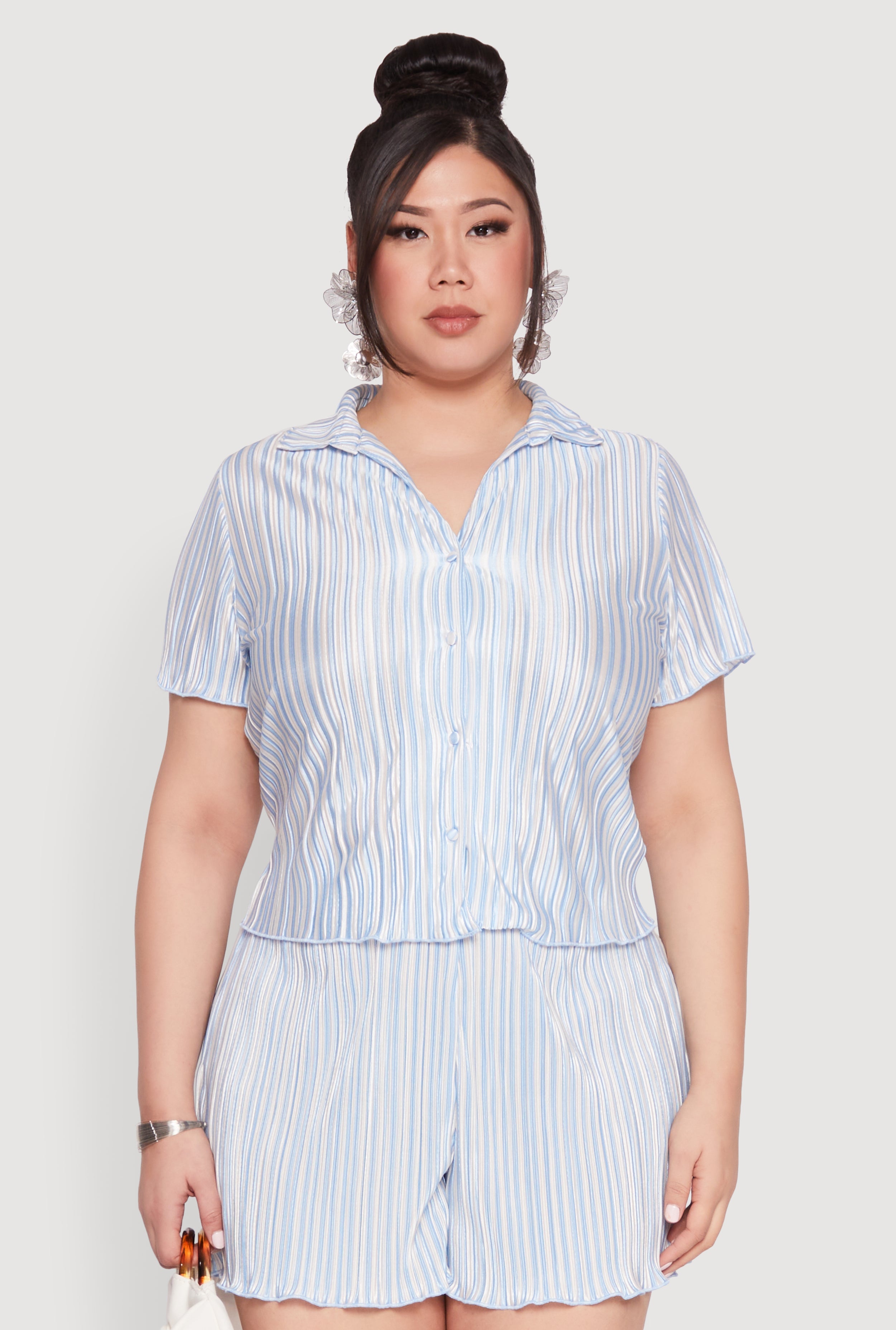 Plus Size Almost Famous Plisse Striped Shirt