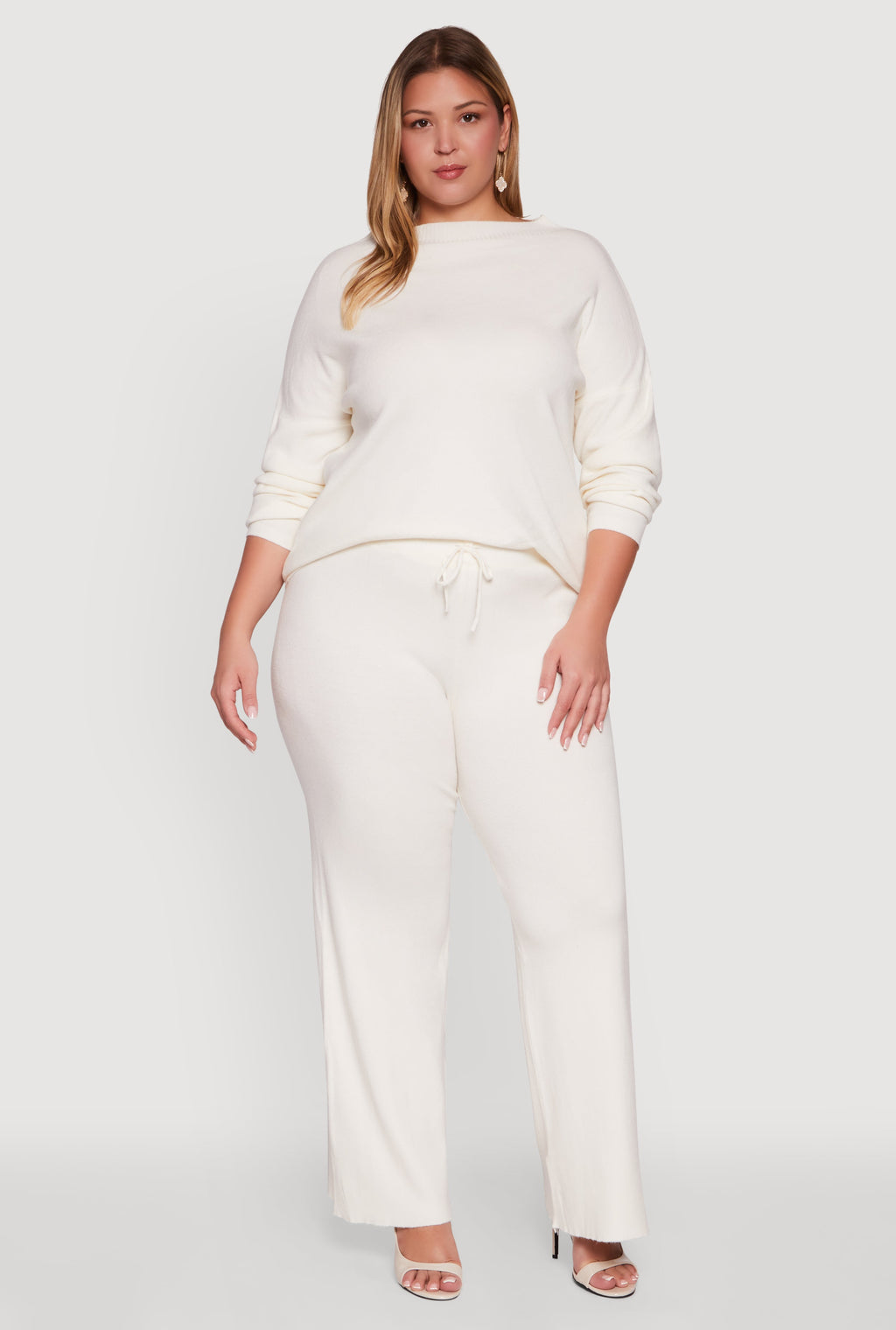 Plus Size Drawstring Detail Pull On Wide Leg Pants