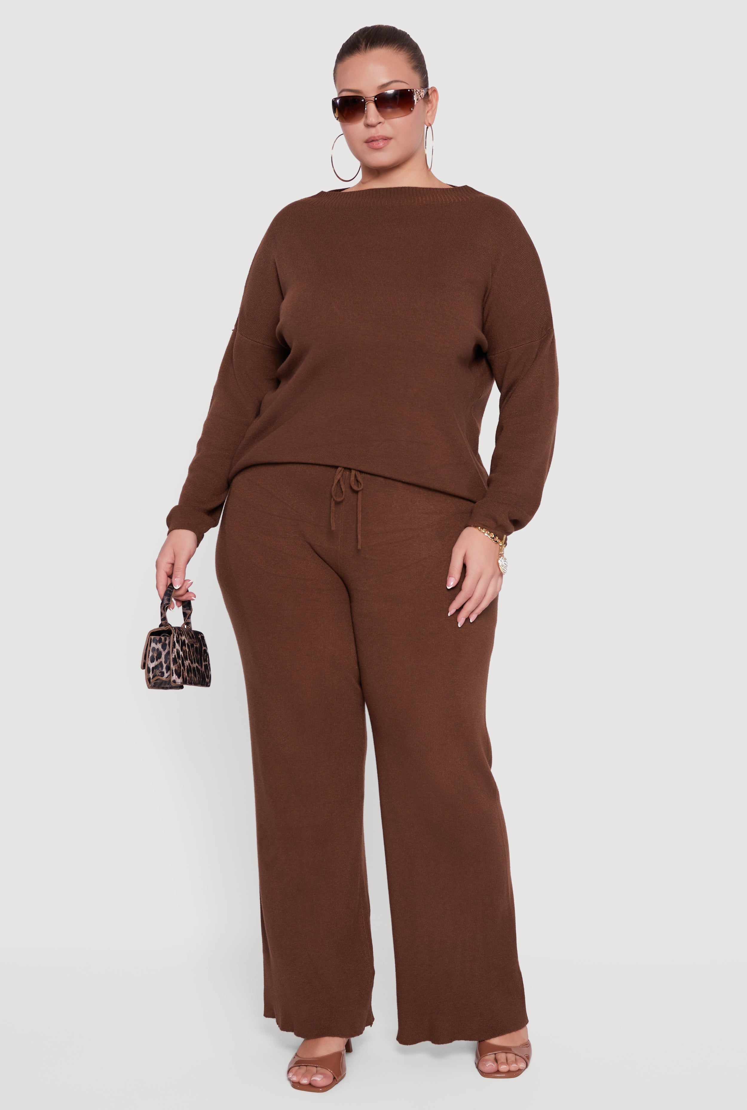 Plus Size Drawstring Detail Pull On Wide Leg Pants