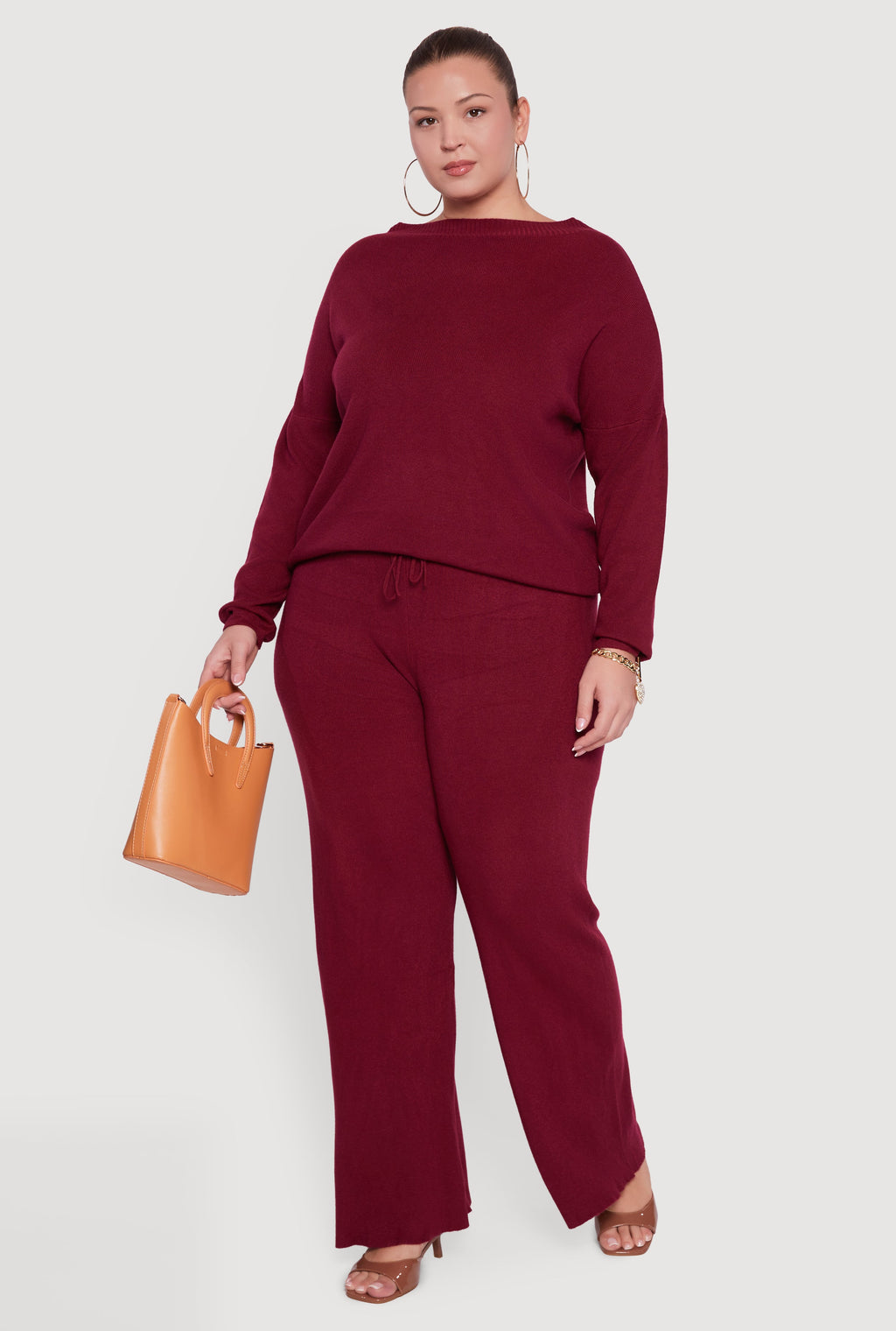 Plus Size Drawstring Detail Pull On Wide Leg Pants