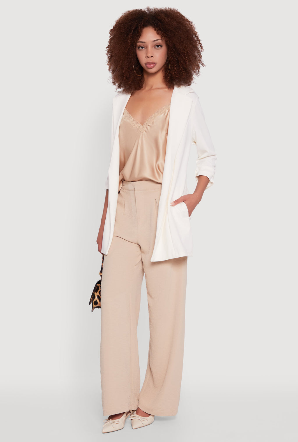 Textured Knit Ruched Sleeve Blazer