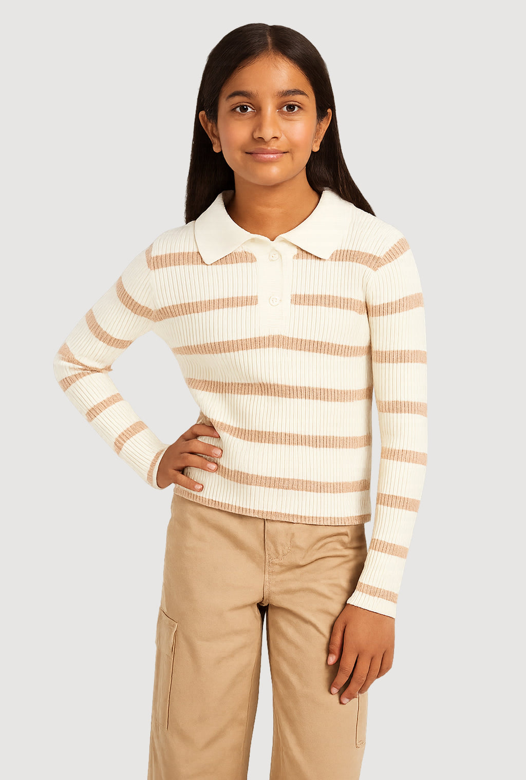 Girls Striped Collared Sweater