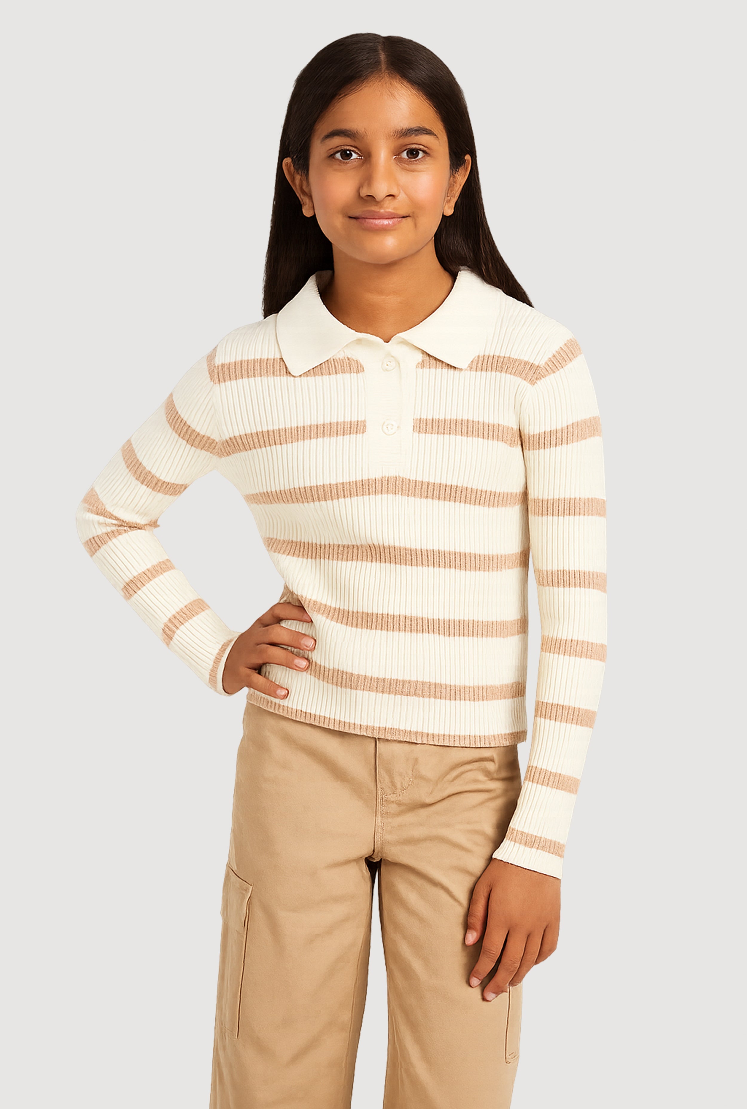Girls Striped Collared Sweater