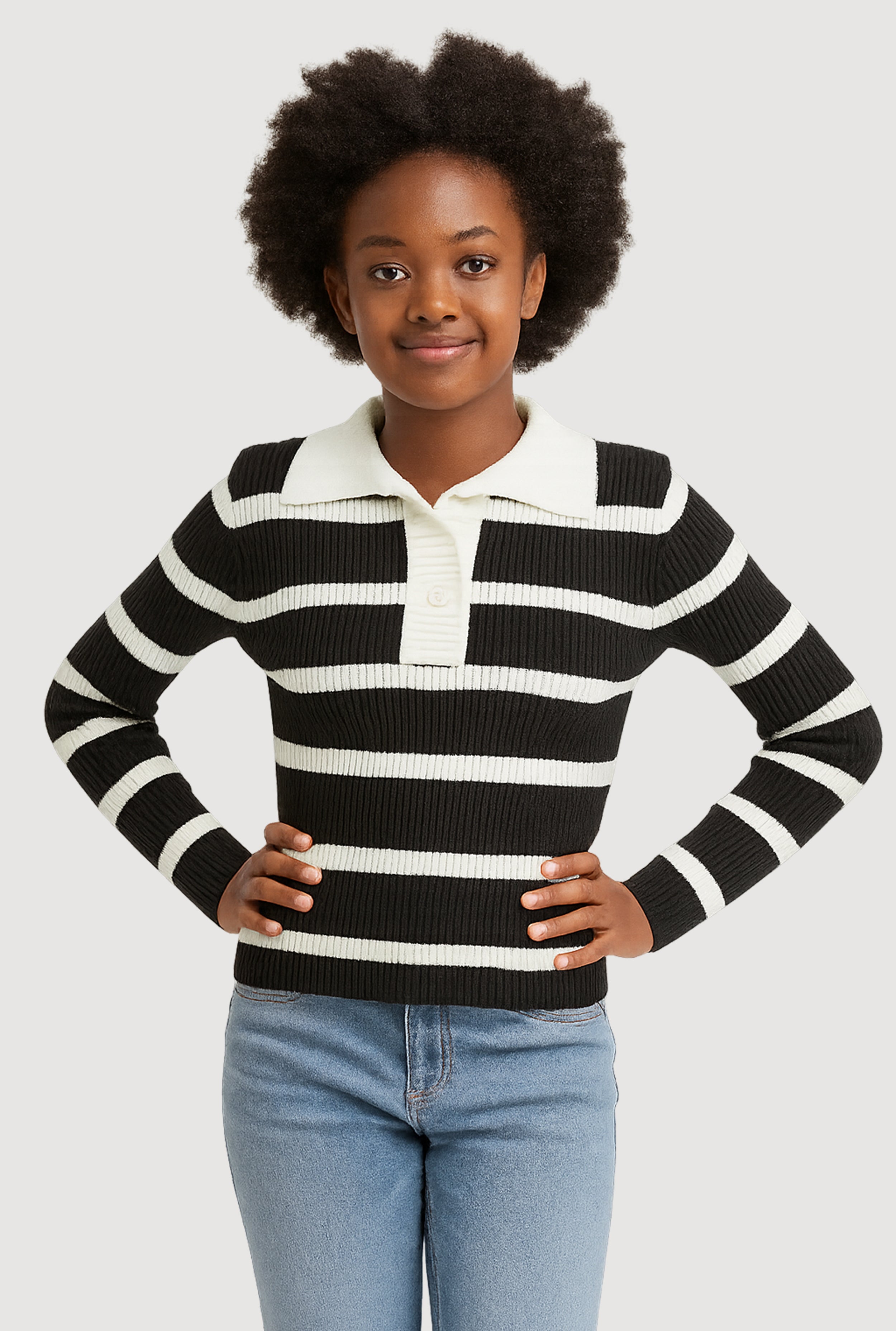 Girls Striped Collared Sweater