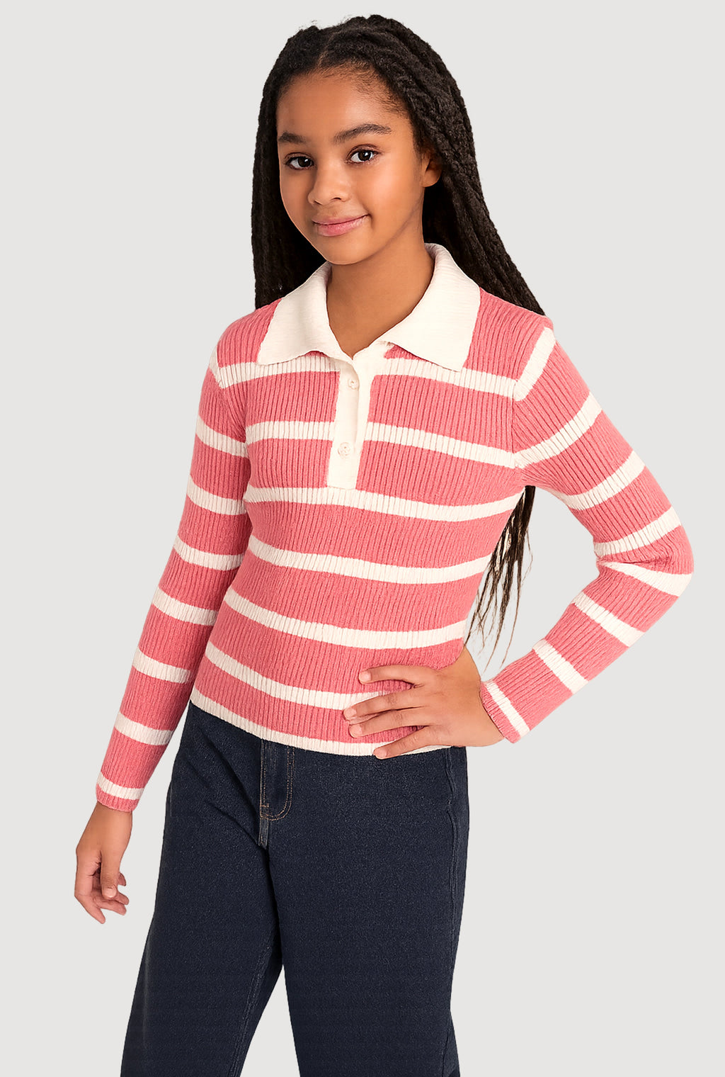 Girls Striped Collared Sweater