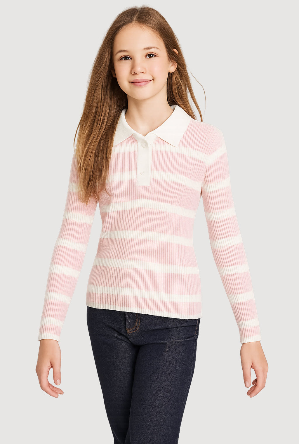 Girls Striped Collared Sweater