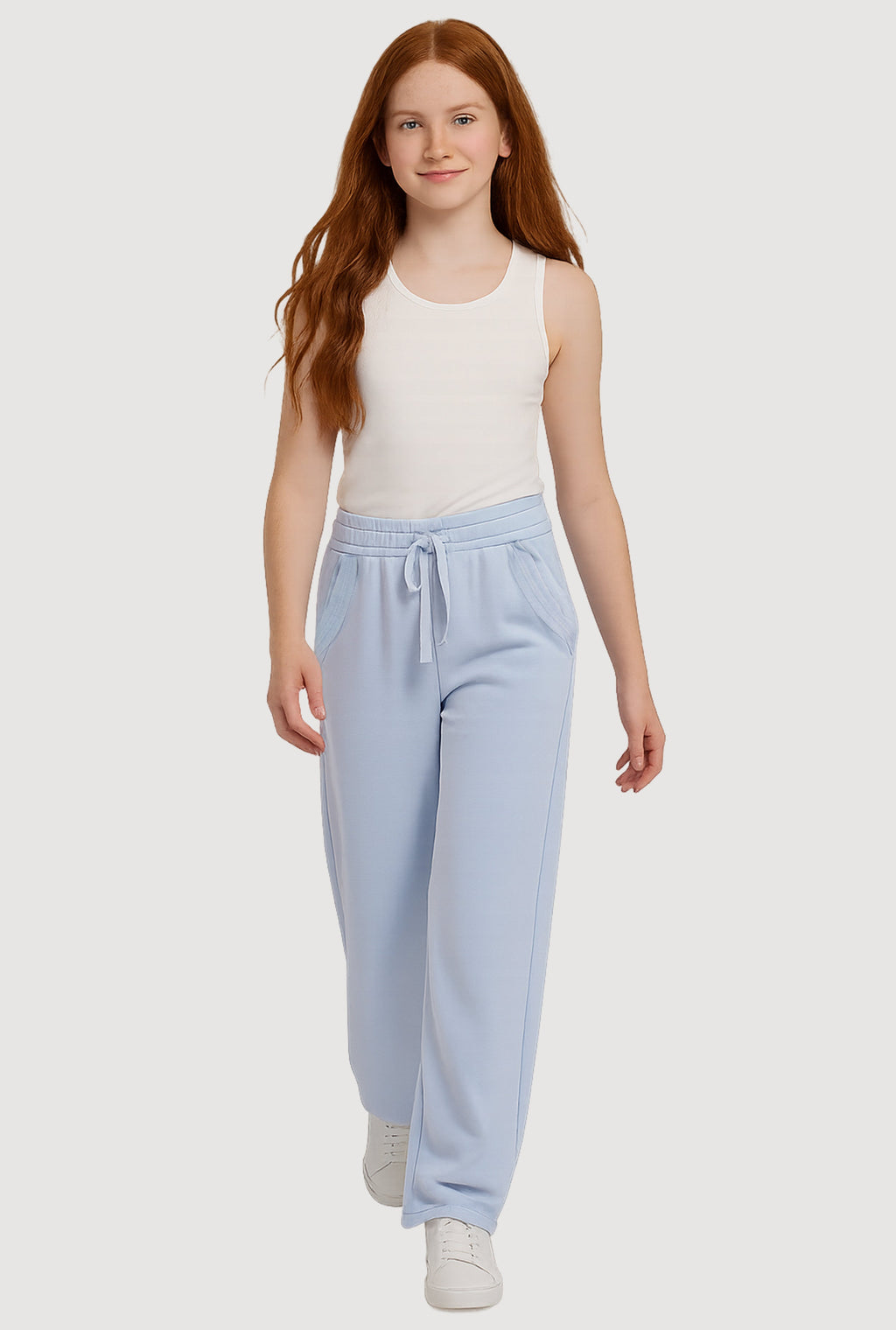 Girls Fleece Lined Wide Leg Raw Hem Sweatpants