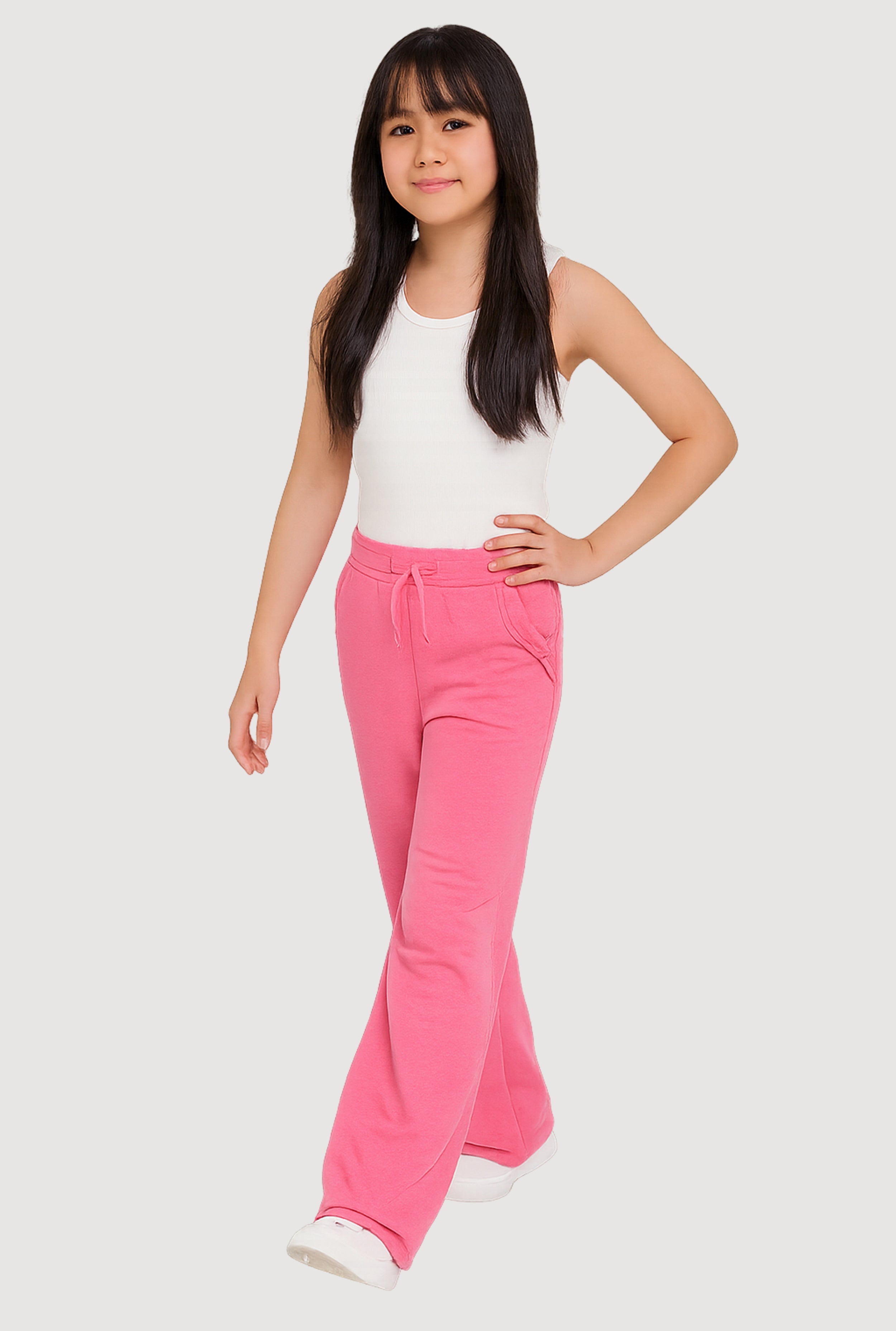 Girls Fleece Lined Wide Leg Raw Hem Sweatpants