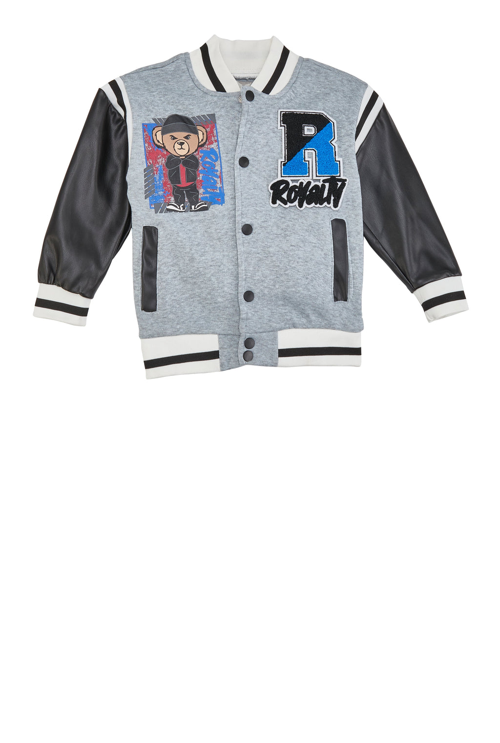 Little Boys Royalty Chenille Patch Graphic Varsity Jacket