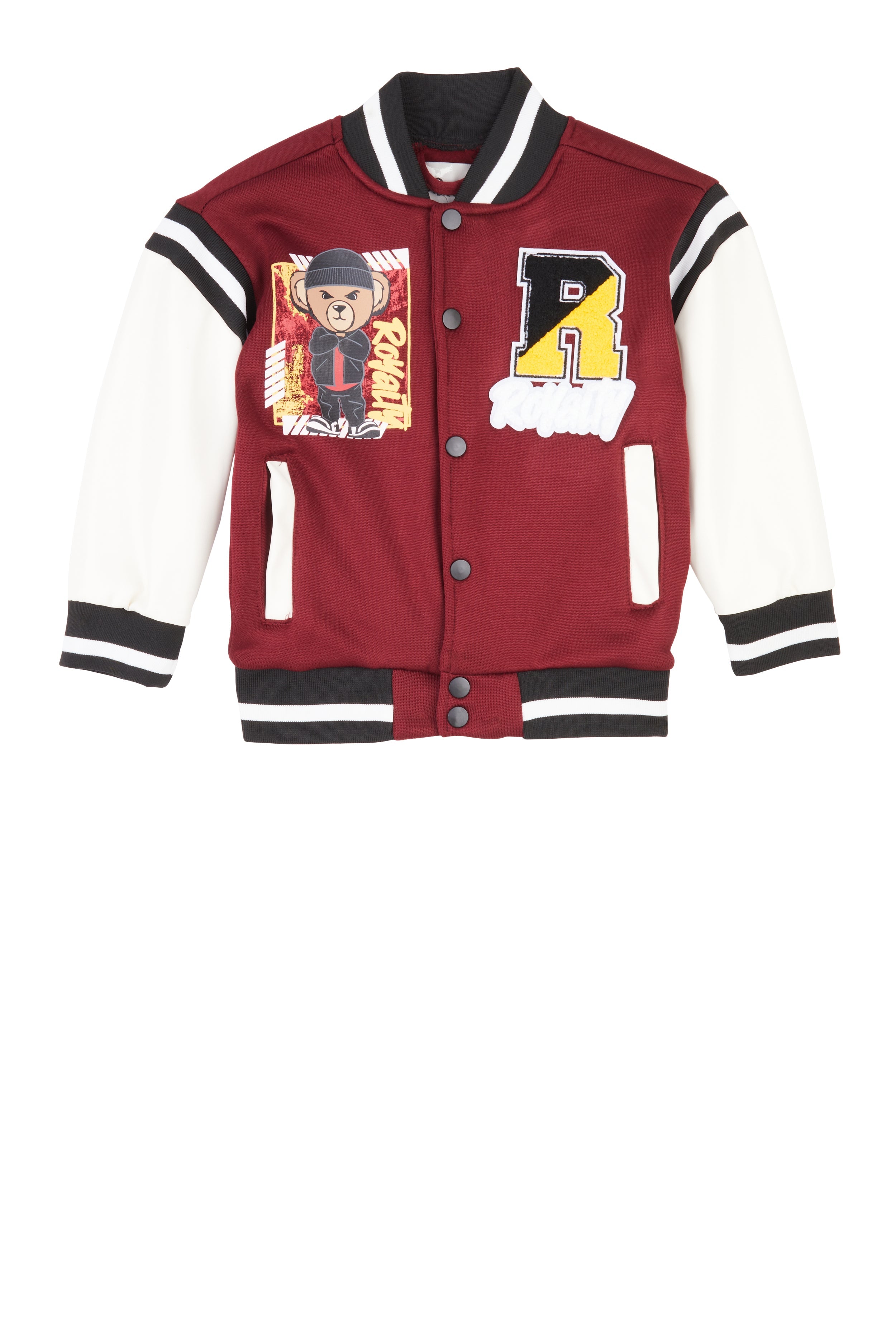 Little Boys Royalty Chenille Patch Graphic Varsity Jacket