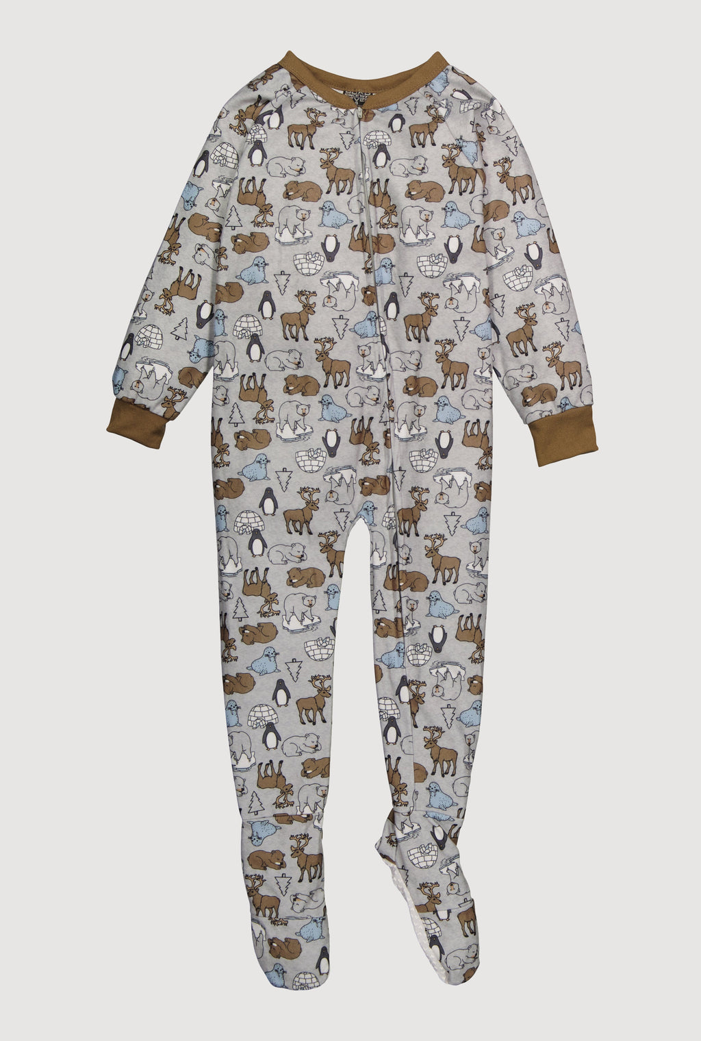Little Boys Patterned Crew Neck Footed Pajamas