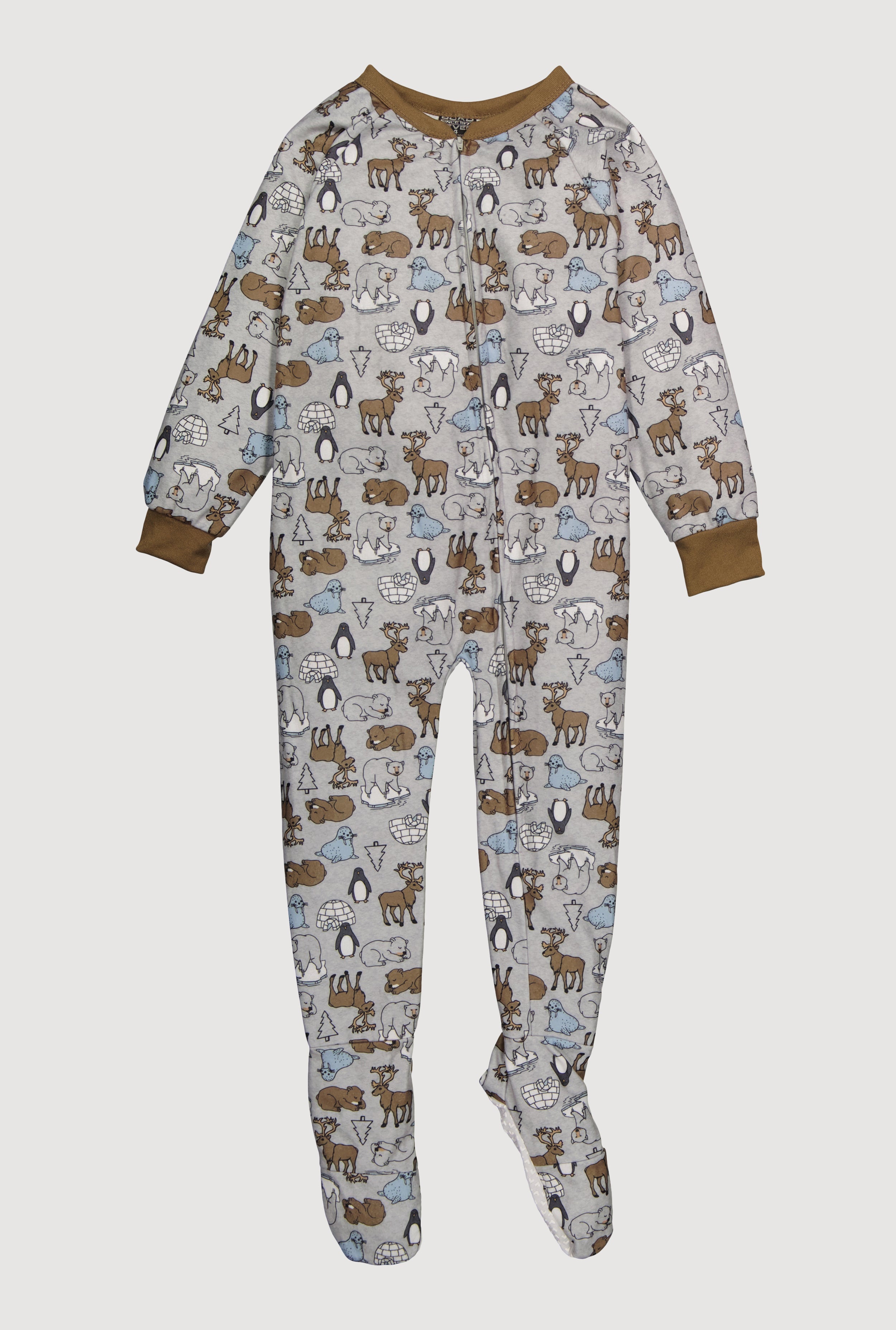 Little Boys Patterned Crew Neck Footed Pajamas